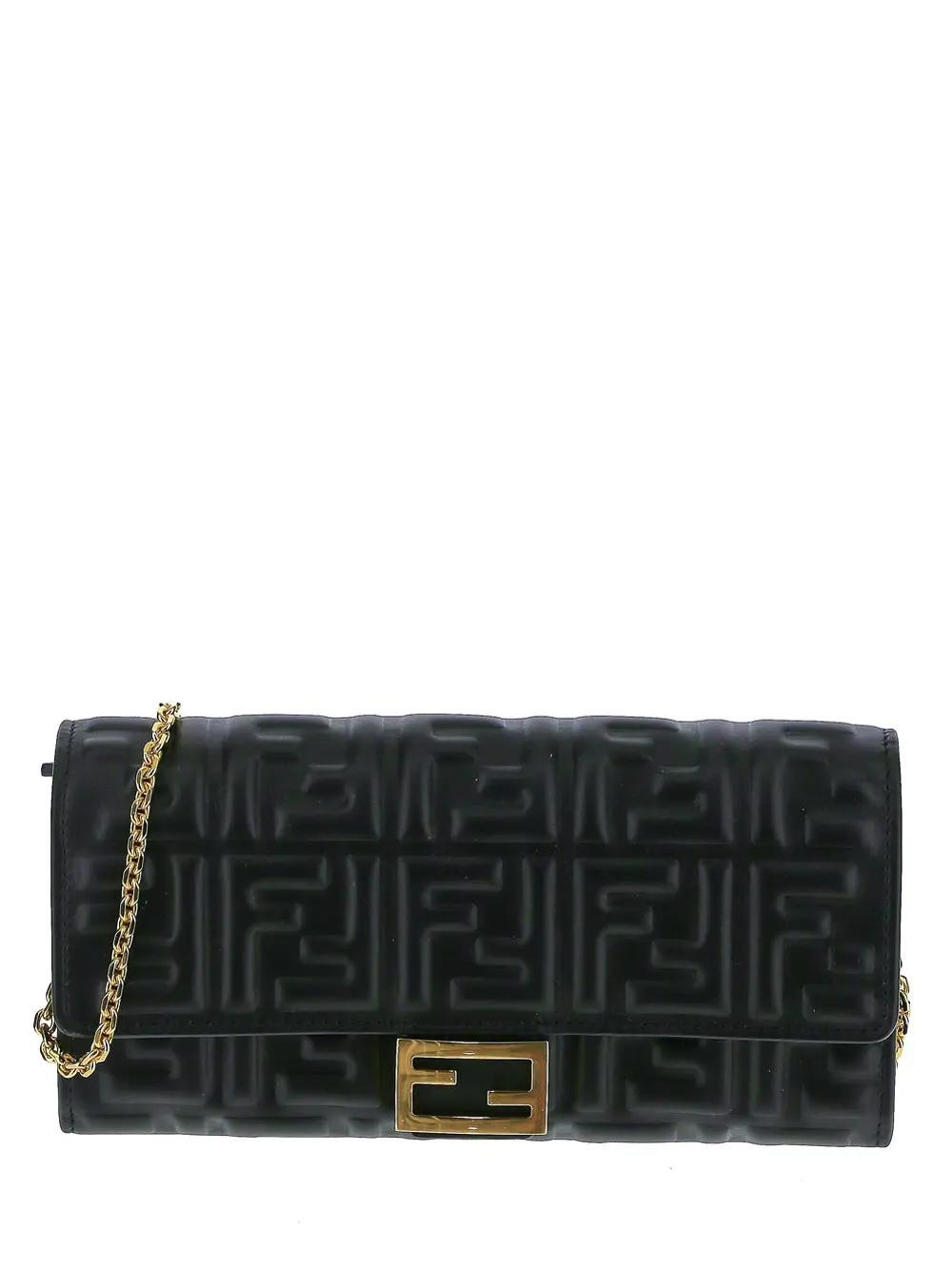 Fendi Baguette Continental Wallet With Chain in Black | Lyst