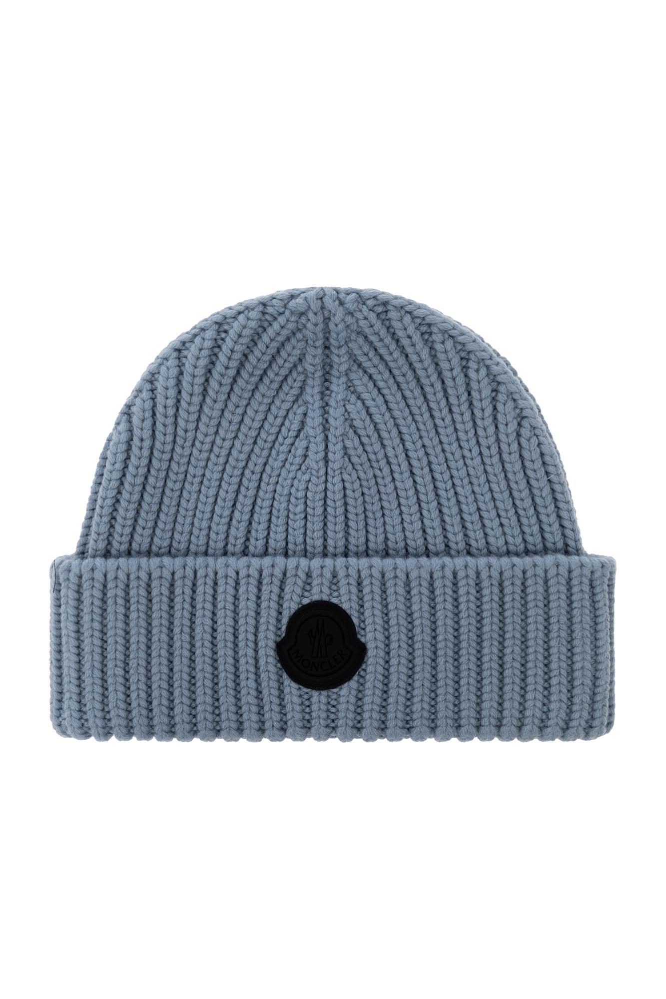 Moncler Beanie With Logo Patch in Blue for Men | Lyst