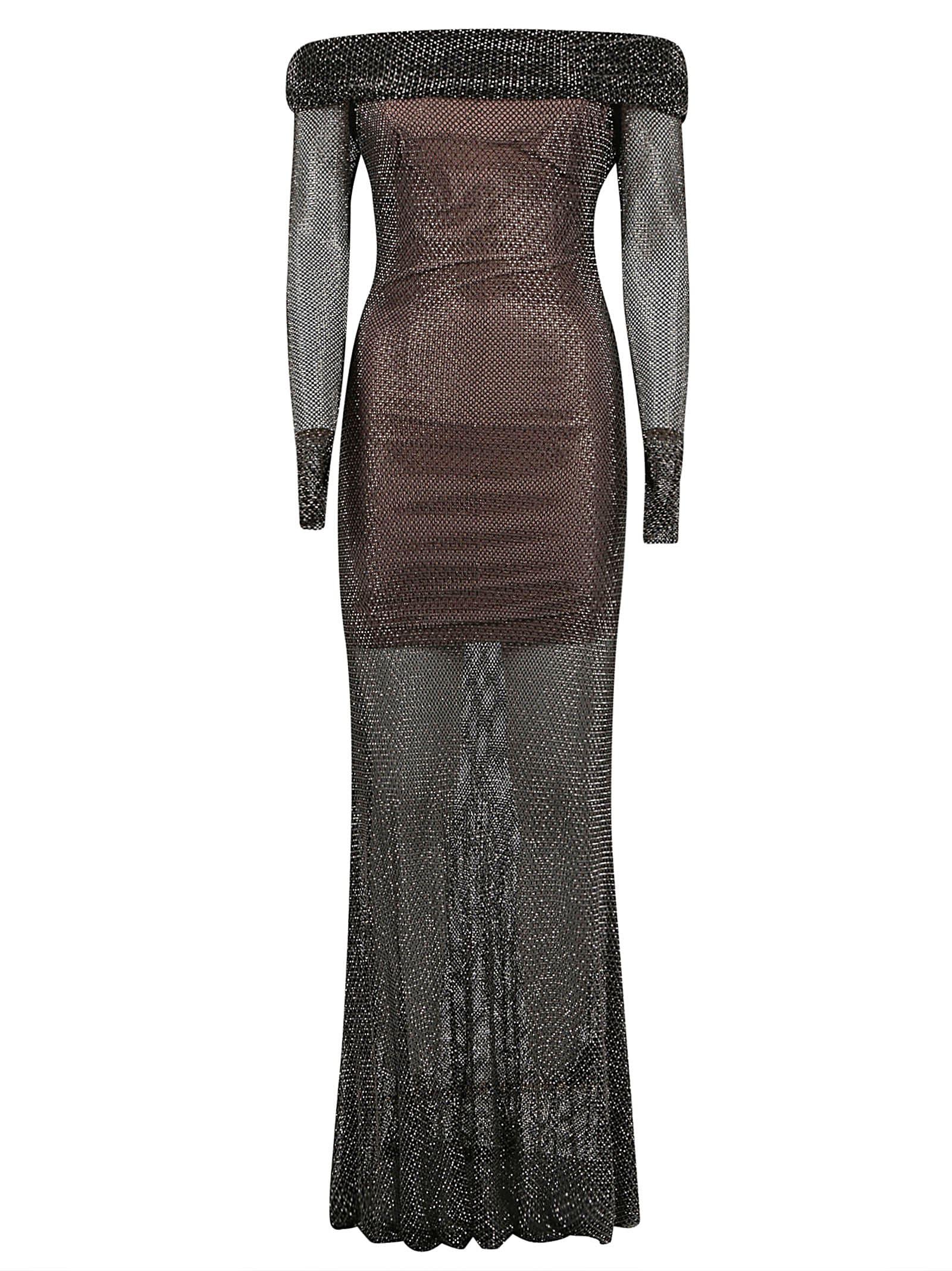 Rhinestone-embellished Fishnet Dress - Black/rhinestones - Ladies