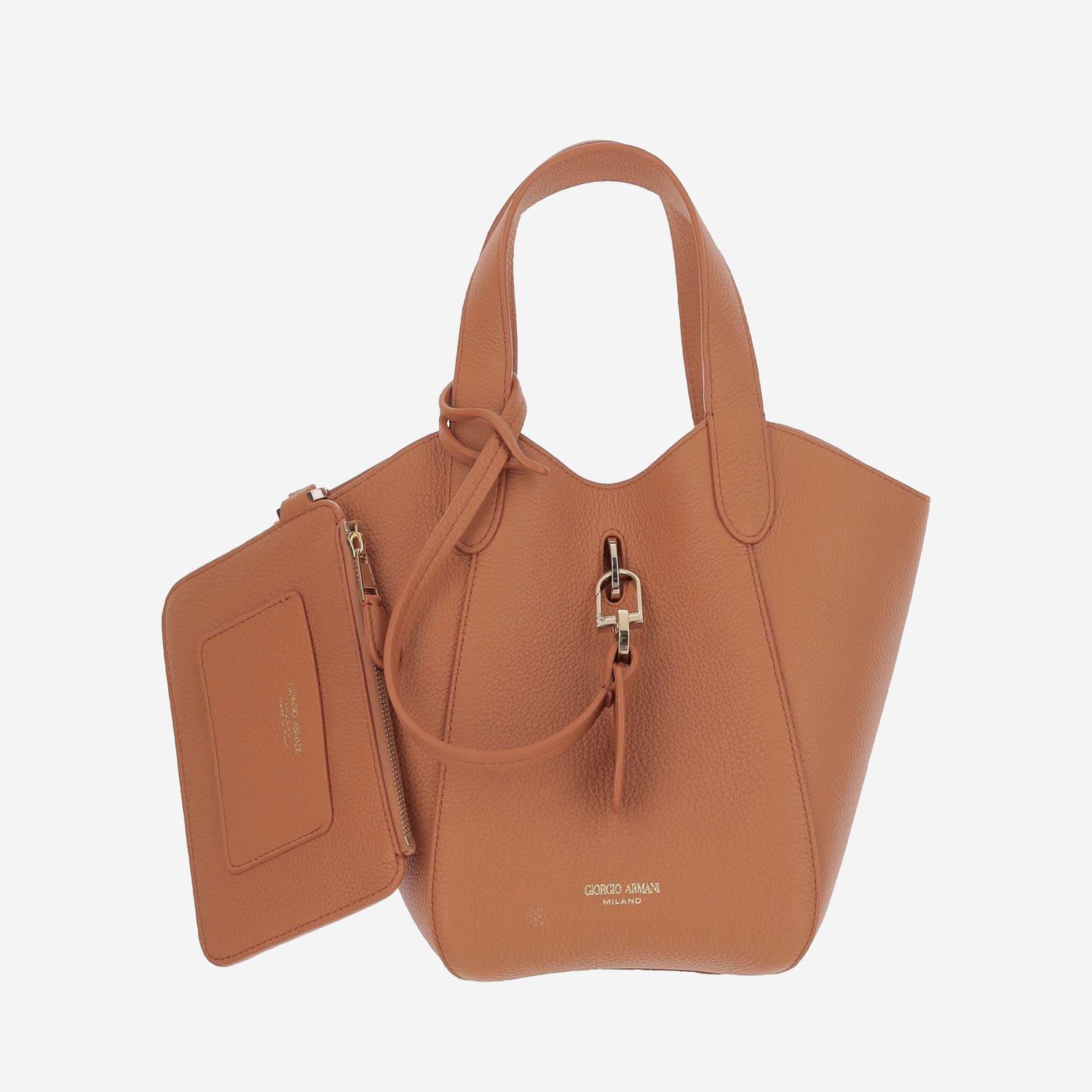 トートバッグ Giorgio Armani Leather Tote Bag With Logo Giorgio Armani Leather Tote Bag With Logo in Brown | Lyst
