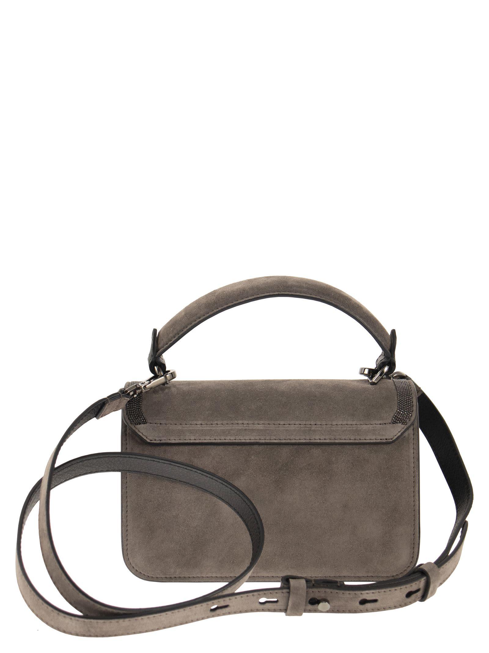 Brunello Cucinelli Suede Bag With Precious Contour in Brown | Lyst