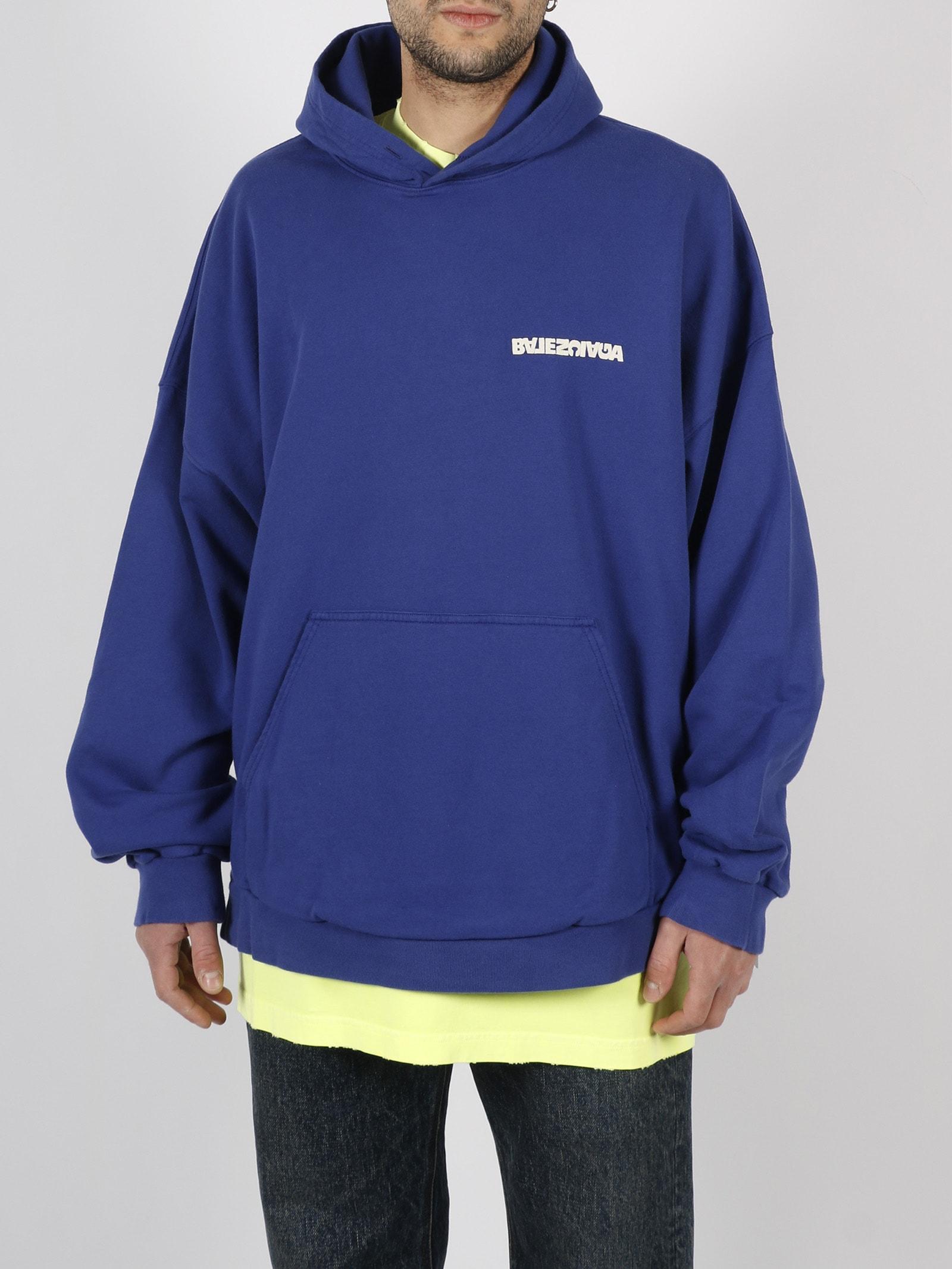 Balenciaga Reverse Back Logo Hoodie in Blue for Men Lyst