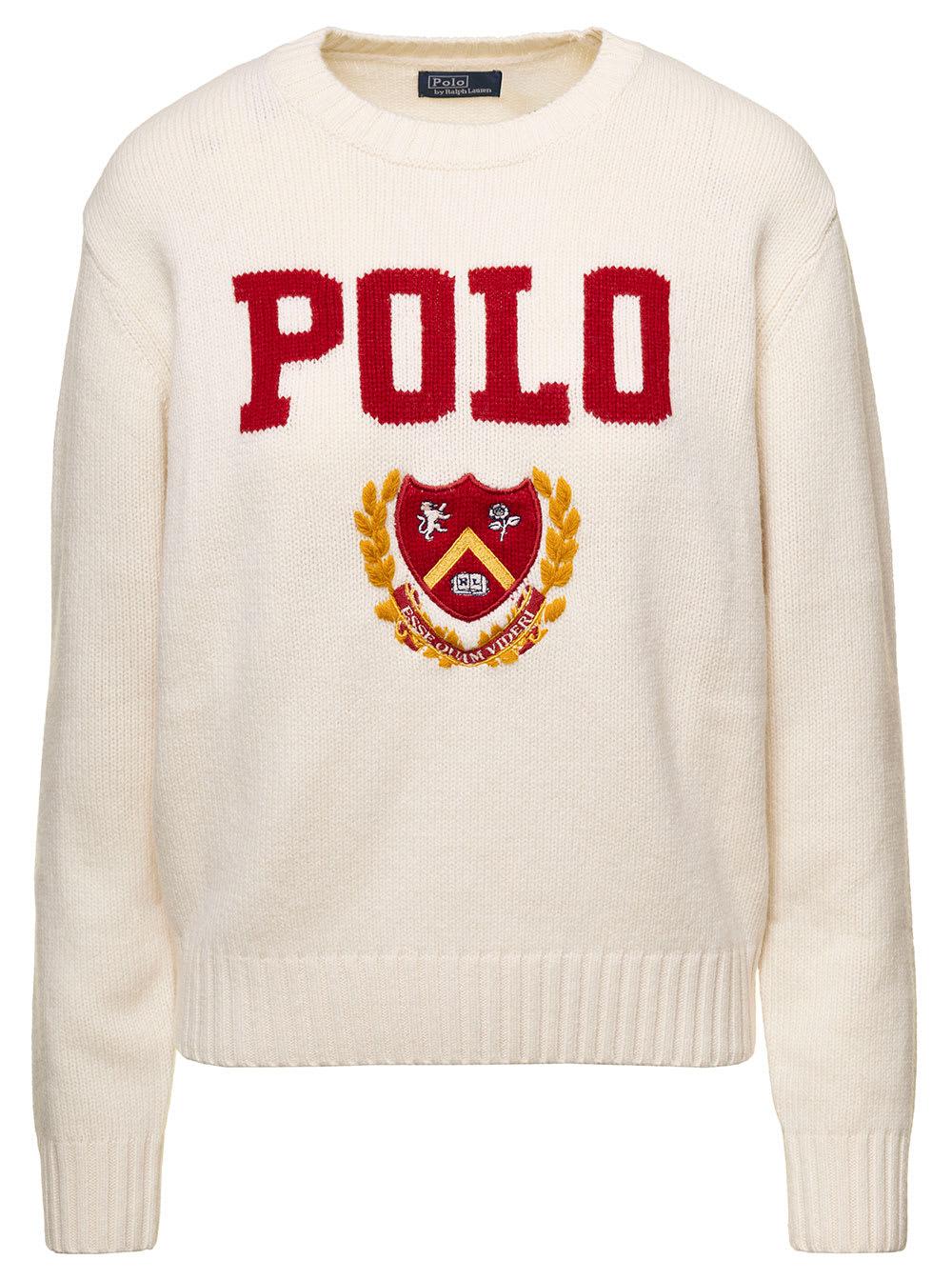 Polo Ralph Lauren Polo Round Neck Pull Wool in White | Lyst
