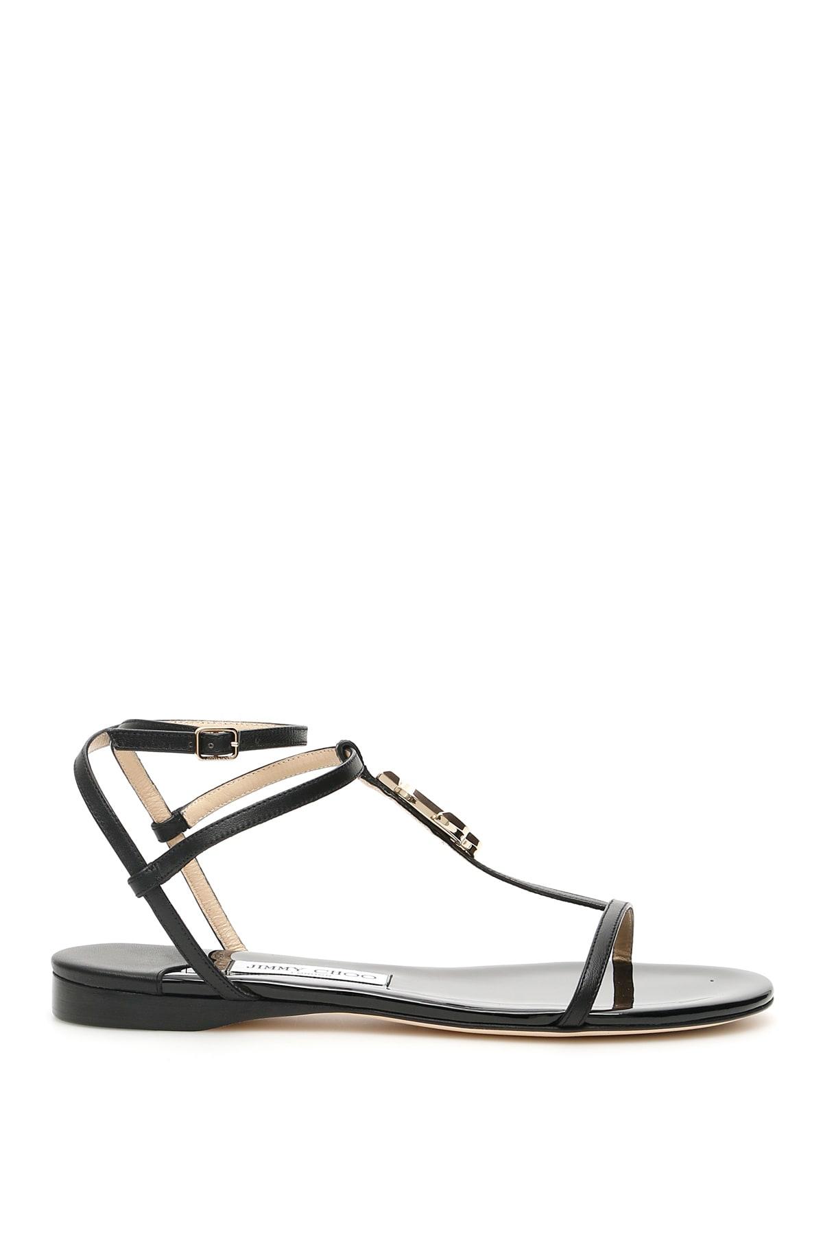 Jimmy Choo Alodie Flat Sandals in Black | Lyst UK 