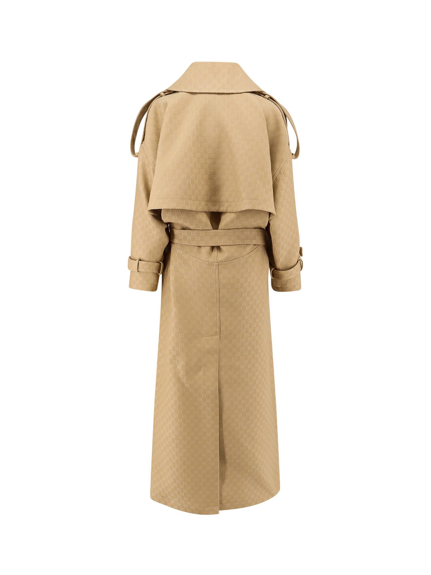 コート GUCCI WOOL AND SILK BLEND LONG COAT GG wool and silk crêpe trench coat in beige - Gucci | Mytheresa