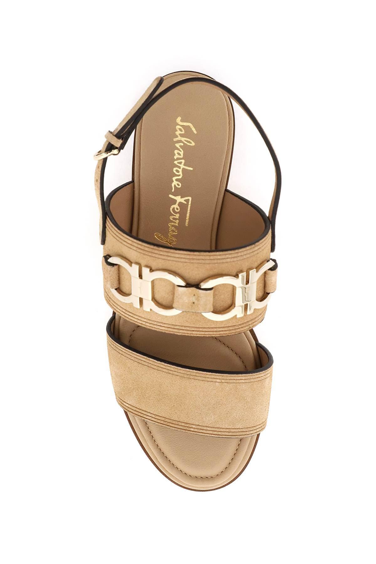 Ferragamo Suede Leather Gancini Sandals in Beige (Brown) | Lyst