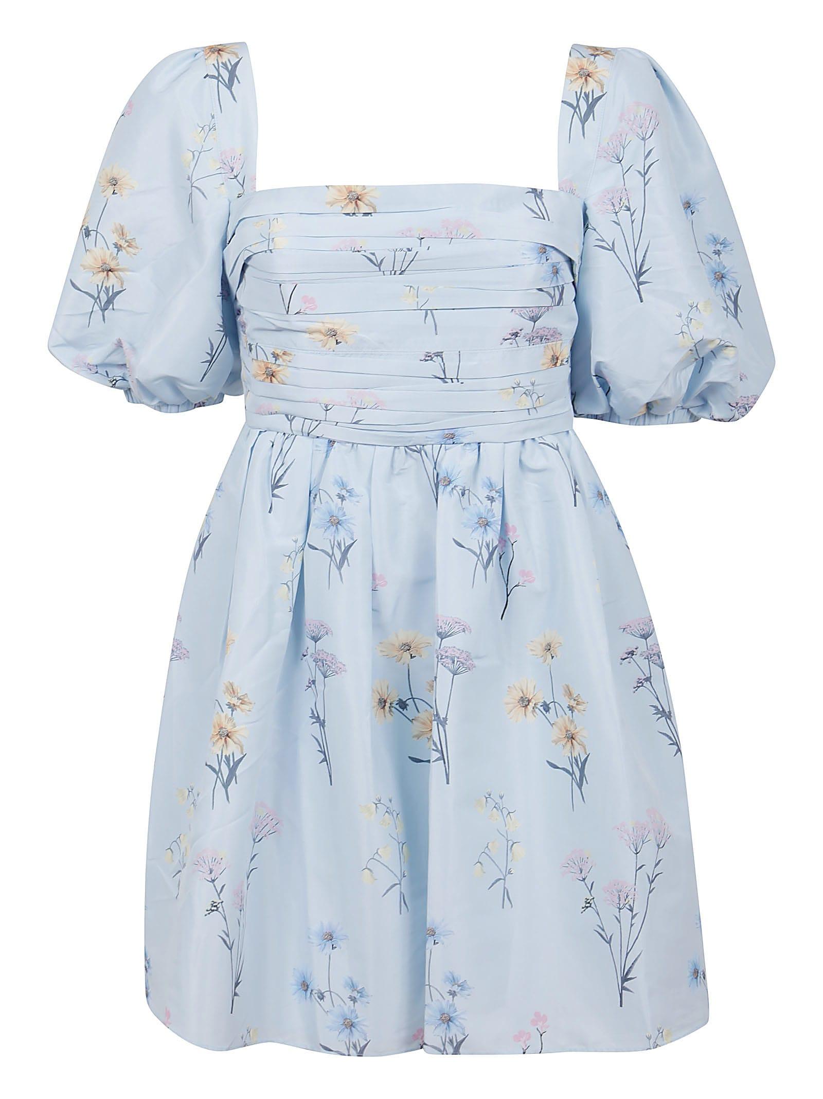 Self-Portrait Blue Floral Watercolour Taffeta Mini Dress | Lyst