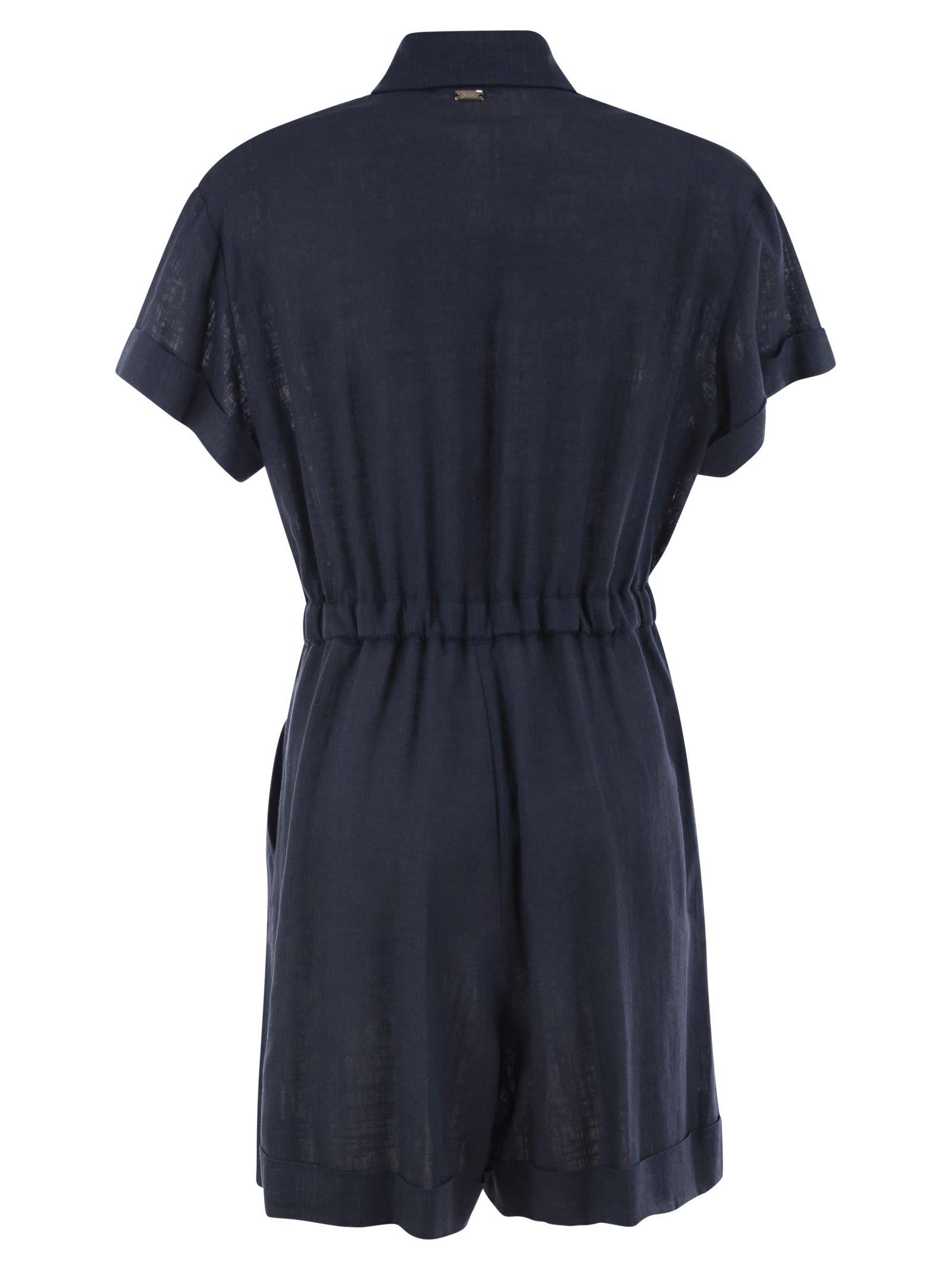 【送料&関税込】Herno Chemisier Jumpsuit With Drawstring Herno Chemisier Jumpsuit With Drawstring in Blue | Lyst
