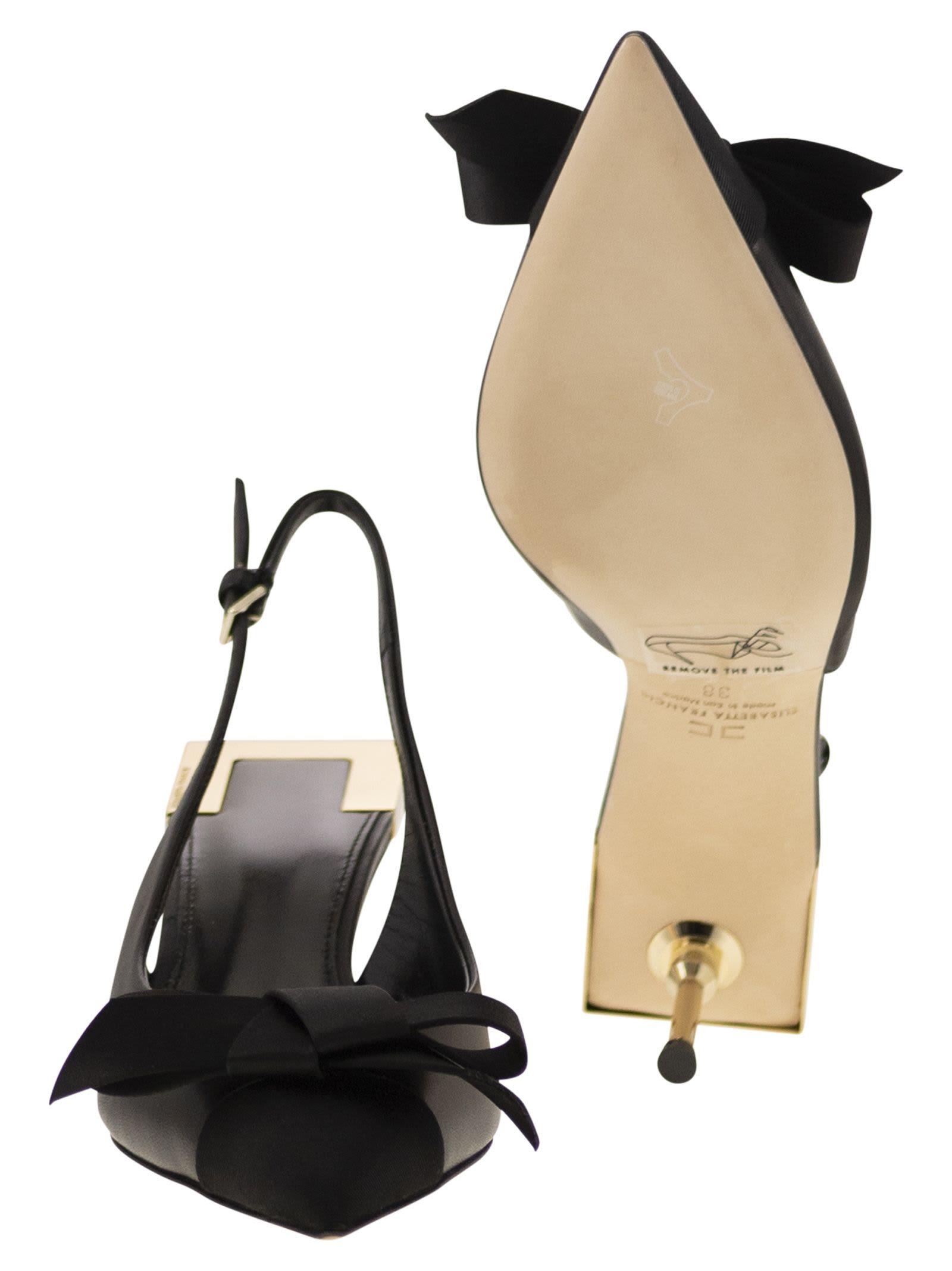 サンダル・ミュール ELISABETTA FRANCHI Nappa leather slingback with satin bow Elisabetta Franchi Nappa Leather Slingback With Satin Bow in