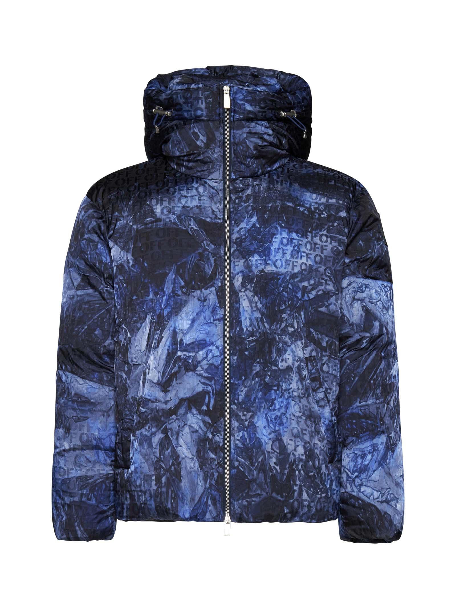 Off White c o Virgil Abloh Logo tape Jacquard Down Jacket in Blue