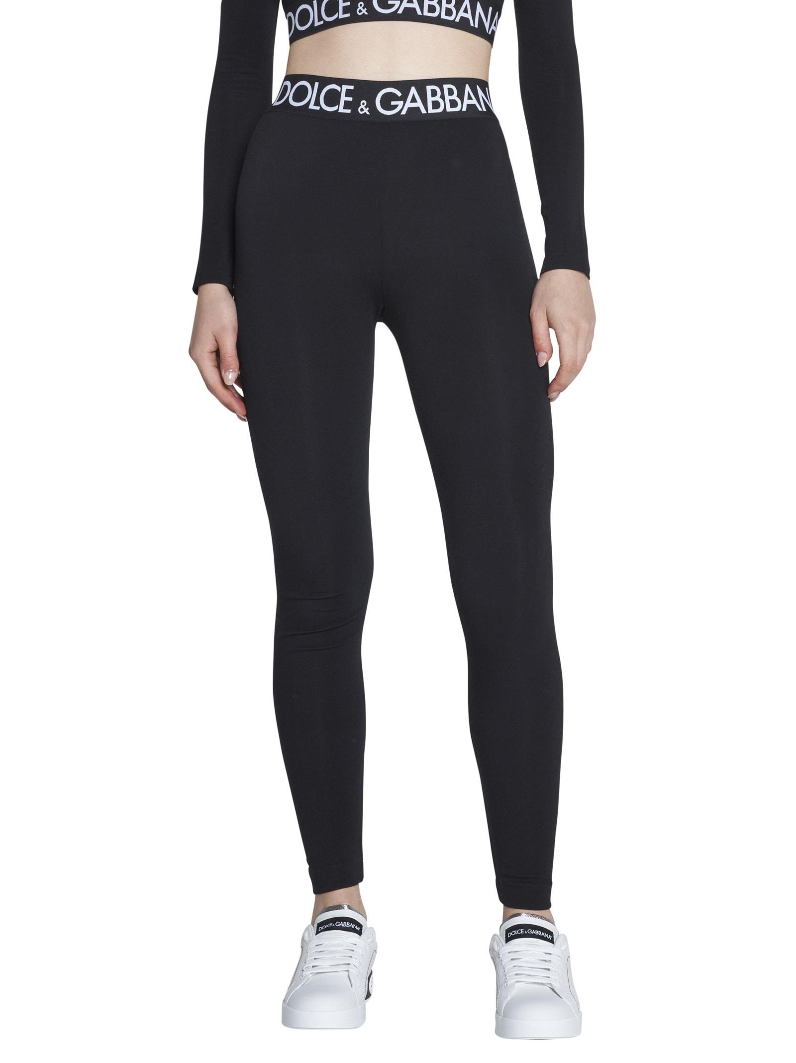 【関税&送料込】Dolce & Gabbana Slim Fit Leggings Dolce & Gabbana Logo Cotton leggings in Black | Lyst