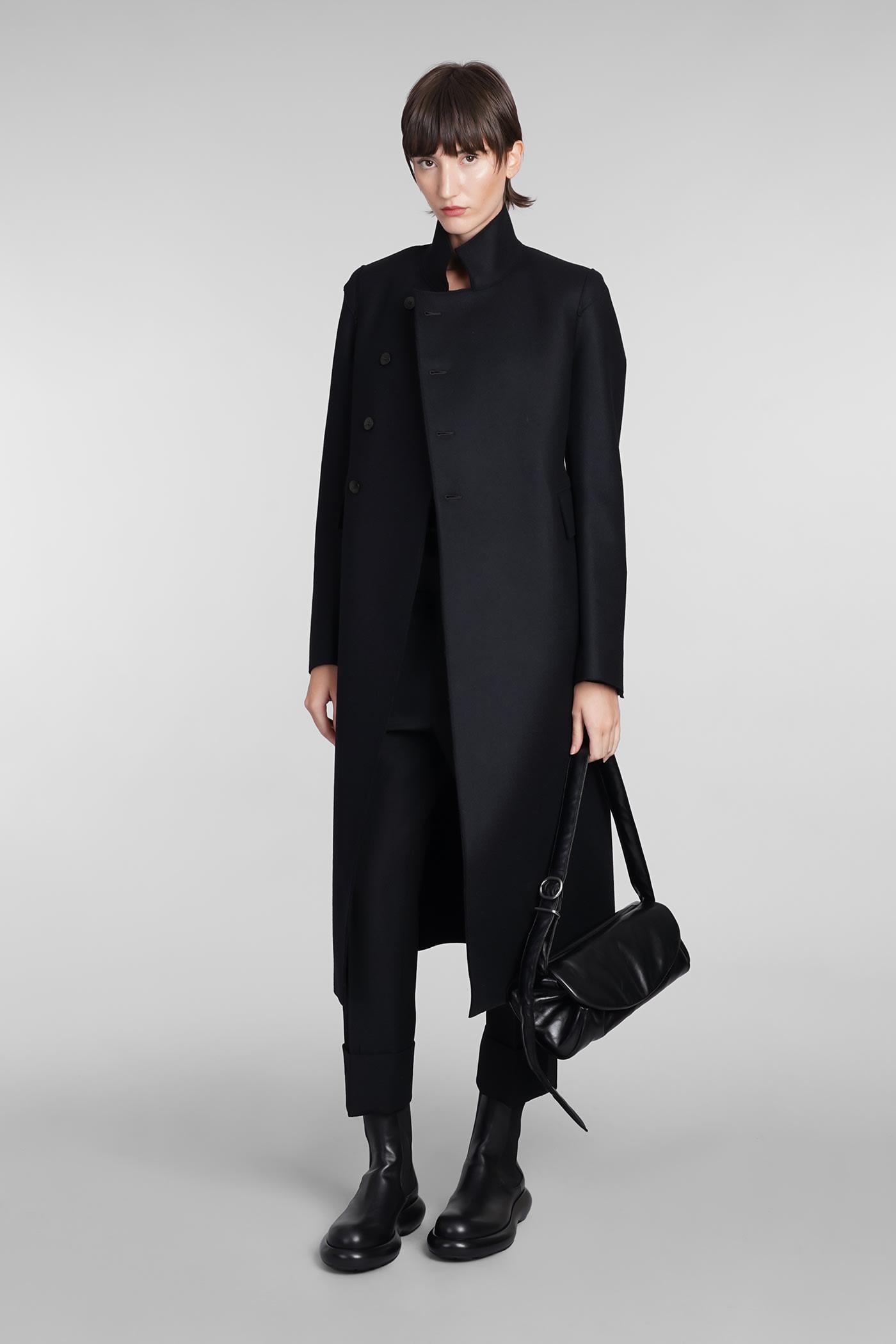SAPIO single-breasted cotton-wool coat - Black