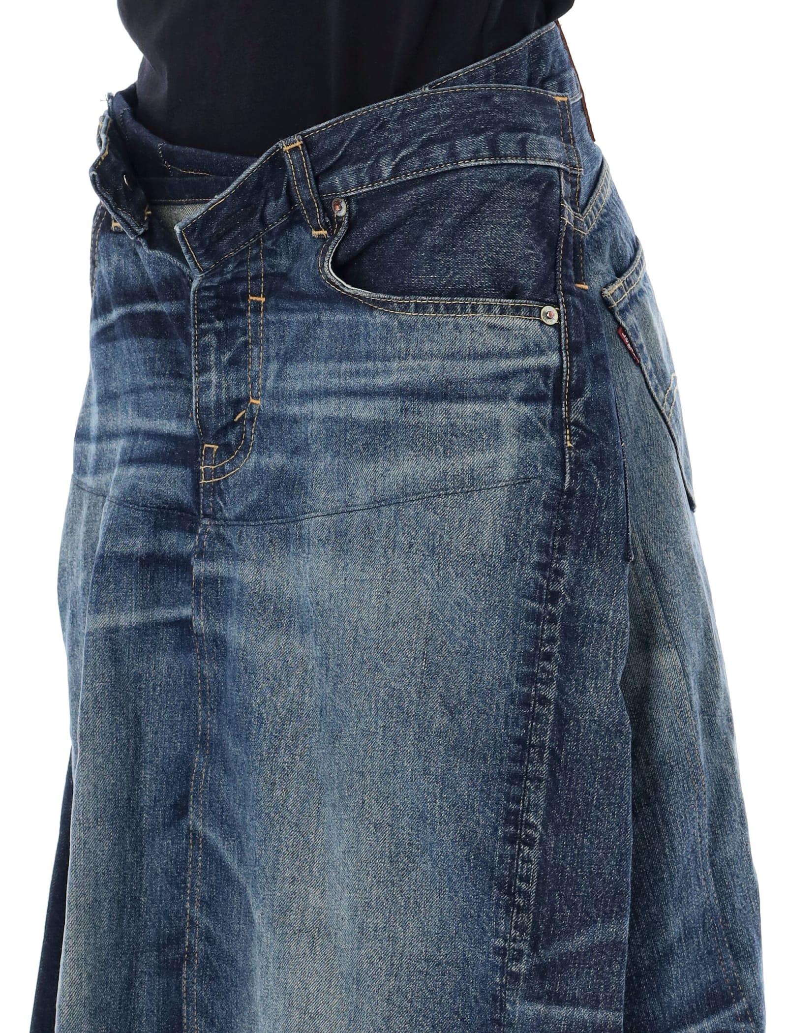 スカート JUNYA WATANABE DENIM ASYMMETRIC SKIRT Junya Watanabe Asymmetric Paneled Pleated Denim Midi Skirt