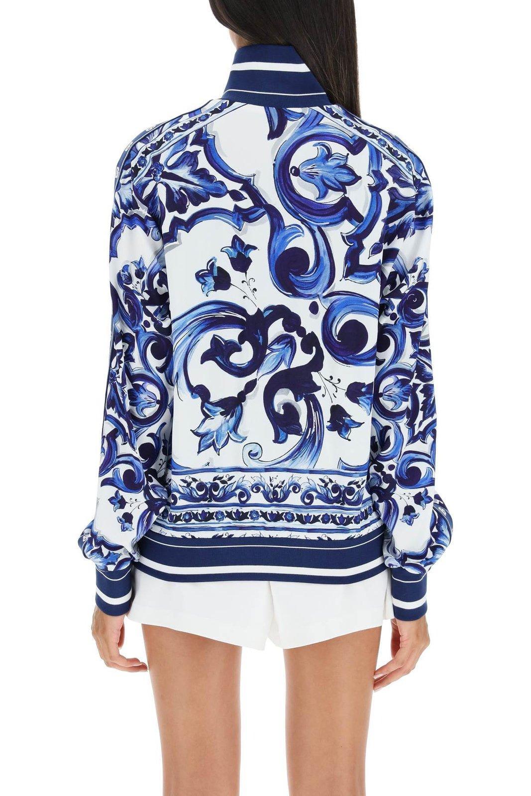 Dolce & Gabbana Majolica-Printed High-Neck Bomber Jacket in
