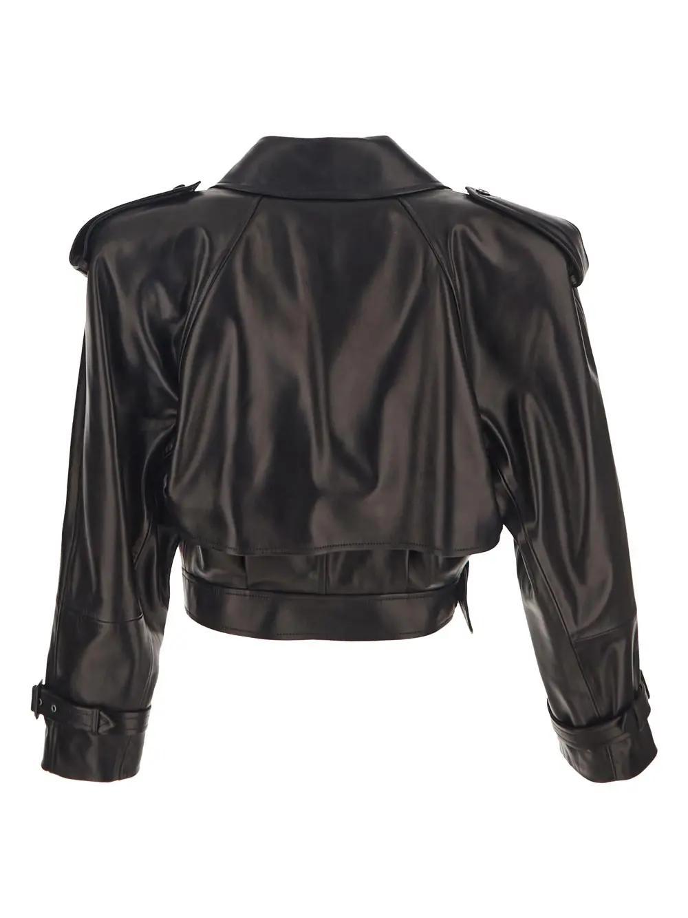 Saint Laurent Cropped Trench Jacket in Black | Lyst