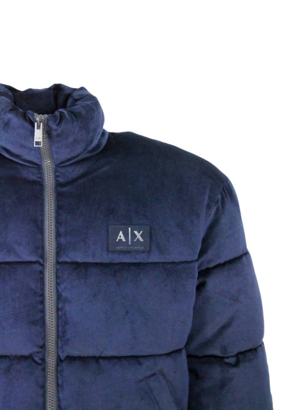Armani Exchange Down Jacket In Striped Velvet With Animal Free Padding With  Drawstring At The Bottom And Zip Closure in Blue for Men | Lyst