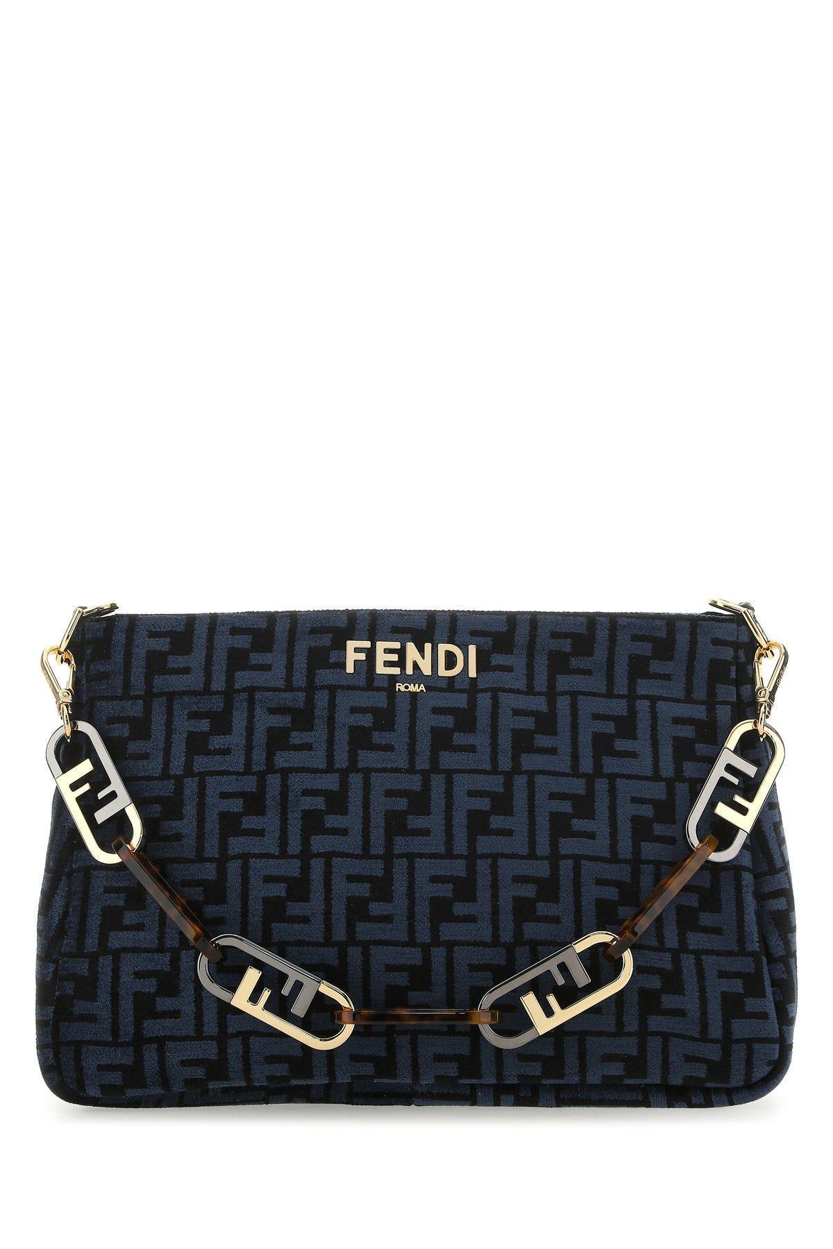 Fendi Embroidered Fabric O Lock Zip Handbag in Black | Lyst