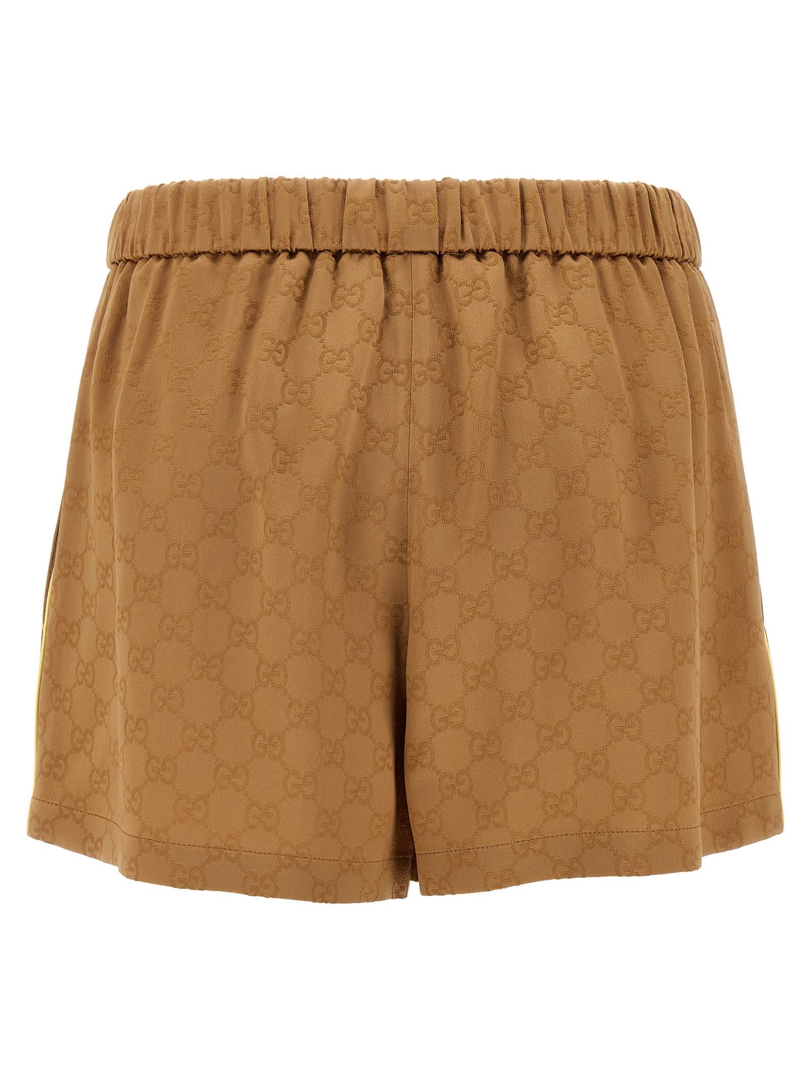 ショートパンツ GUCCI Satin shorts GG Gucci Satin Shorts Gg in Brown | Lyst