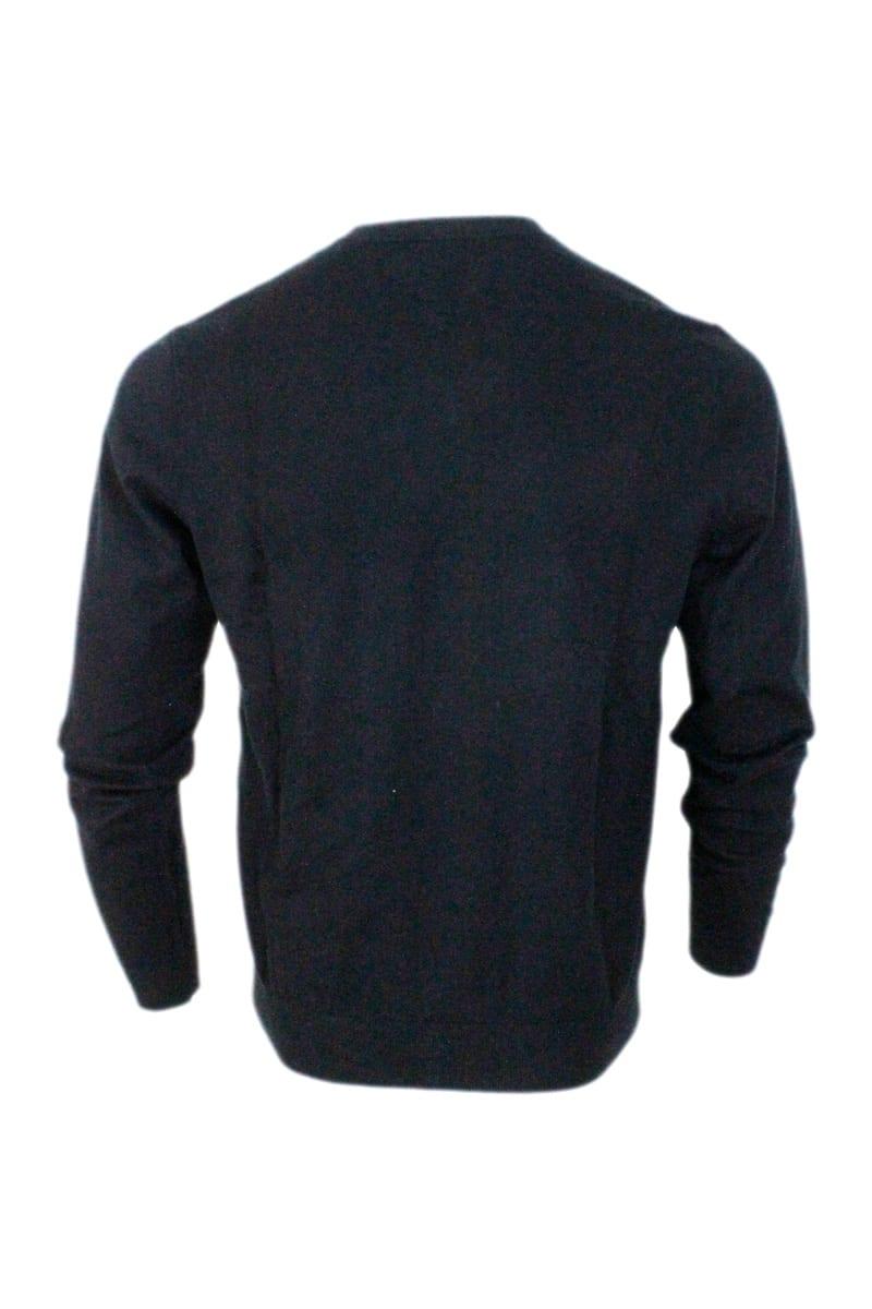 Armani Exchange Long-sleeved V-neck Sweater In Cotton And Cashmere With Contrasting Color Profiles On The Cuffs And Hem in Blue for Men Mens Clothing Sweaters and knitwear V-neck jumpers 