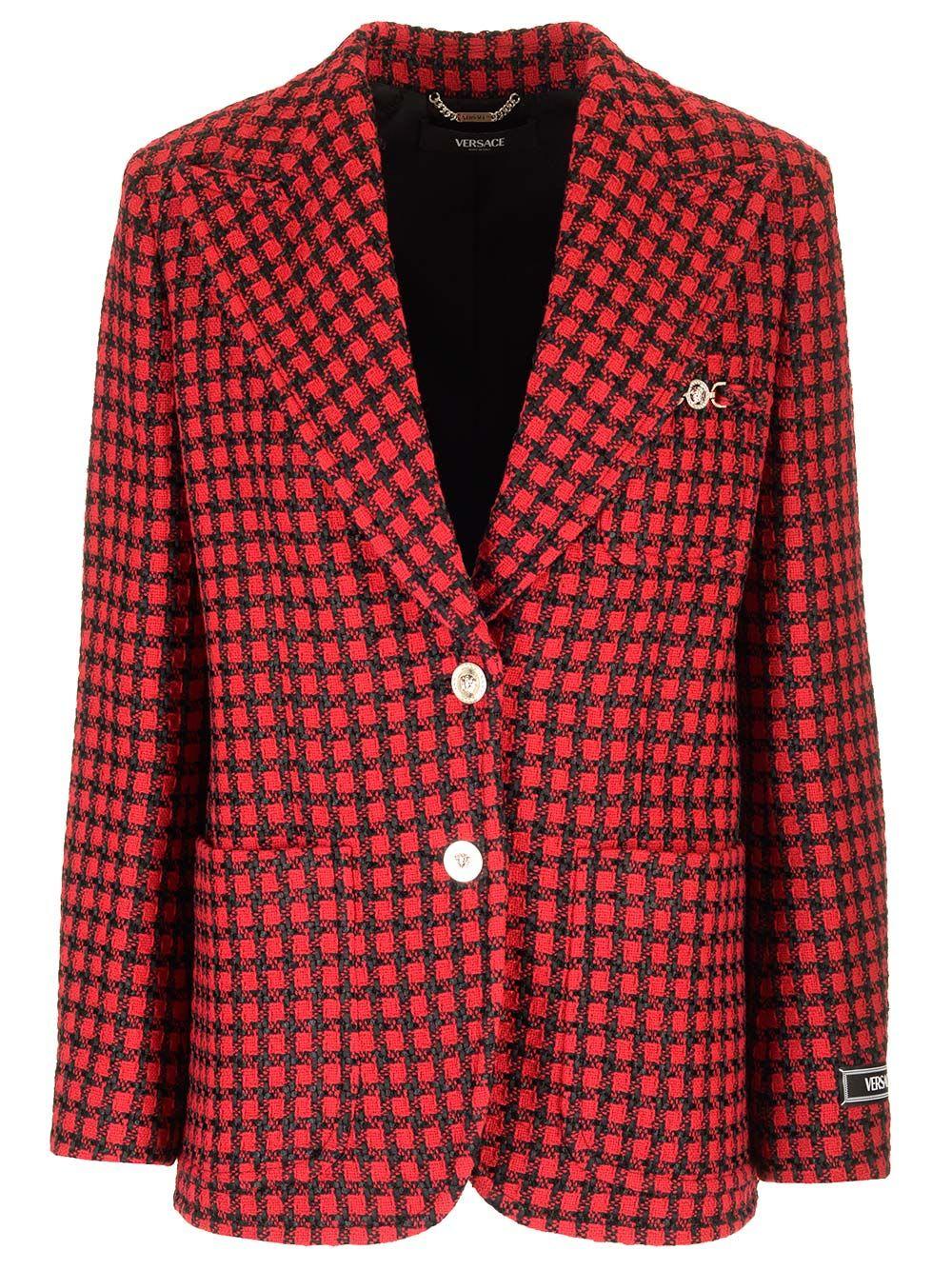 Versace Tweed Jacket in Red | Lyst