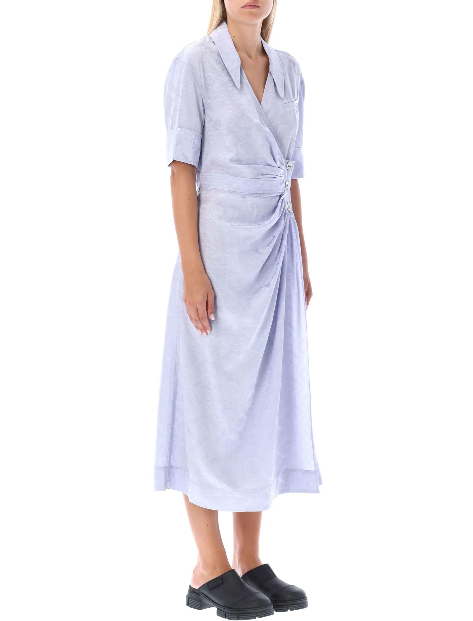 Womens Dresses Ganni Dresses - Save 10% Ganni Cotton Wrap Midi Dress in Light Blue Blue 