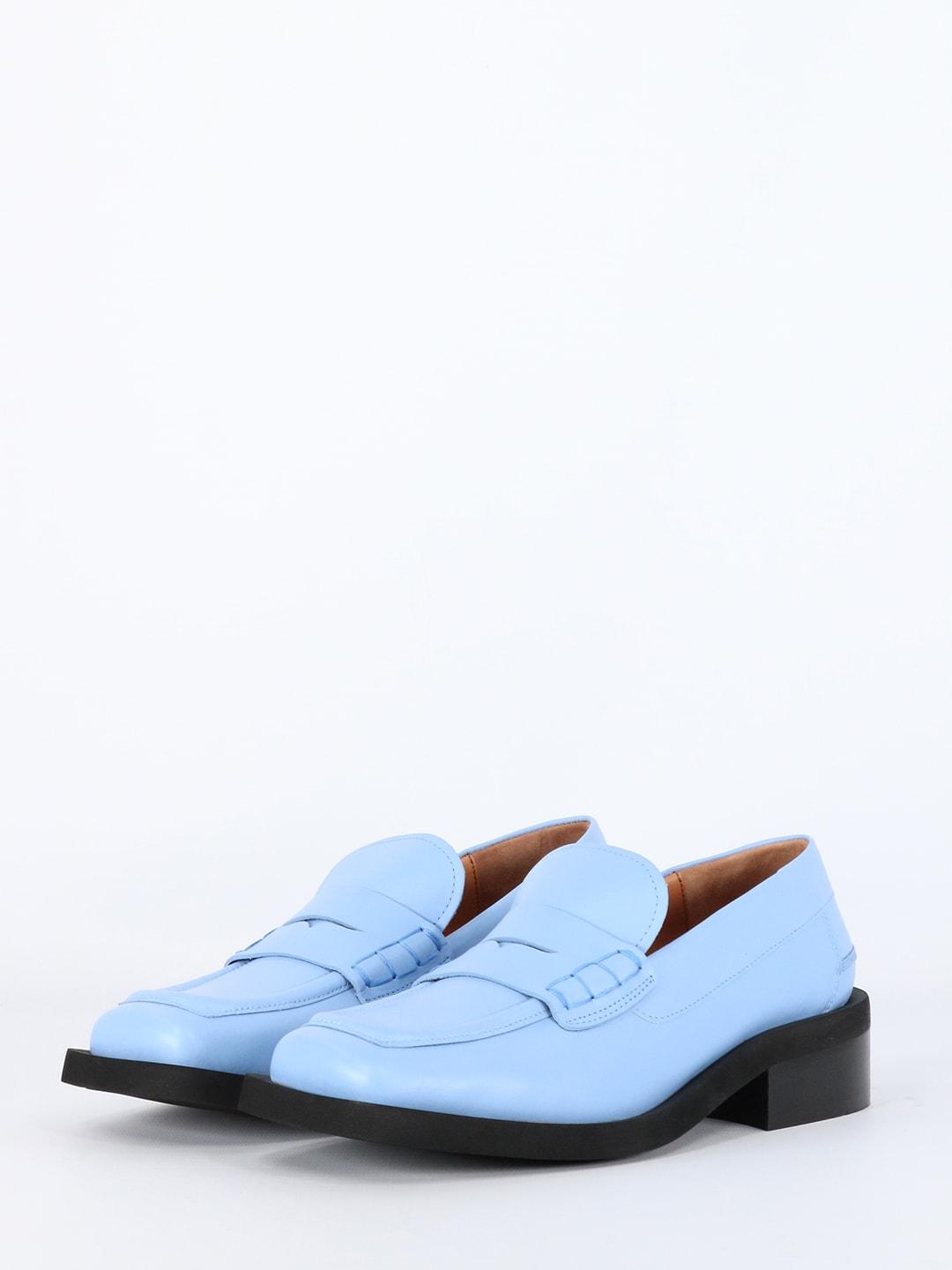 Ganni Leather Light-blue Loafers - Lyst