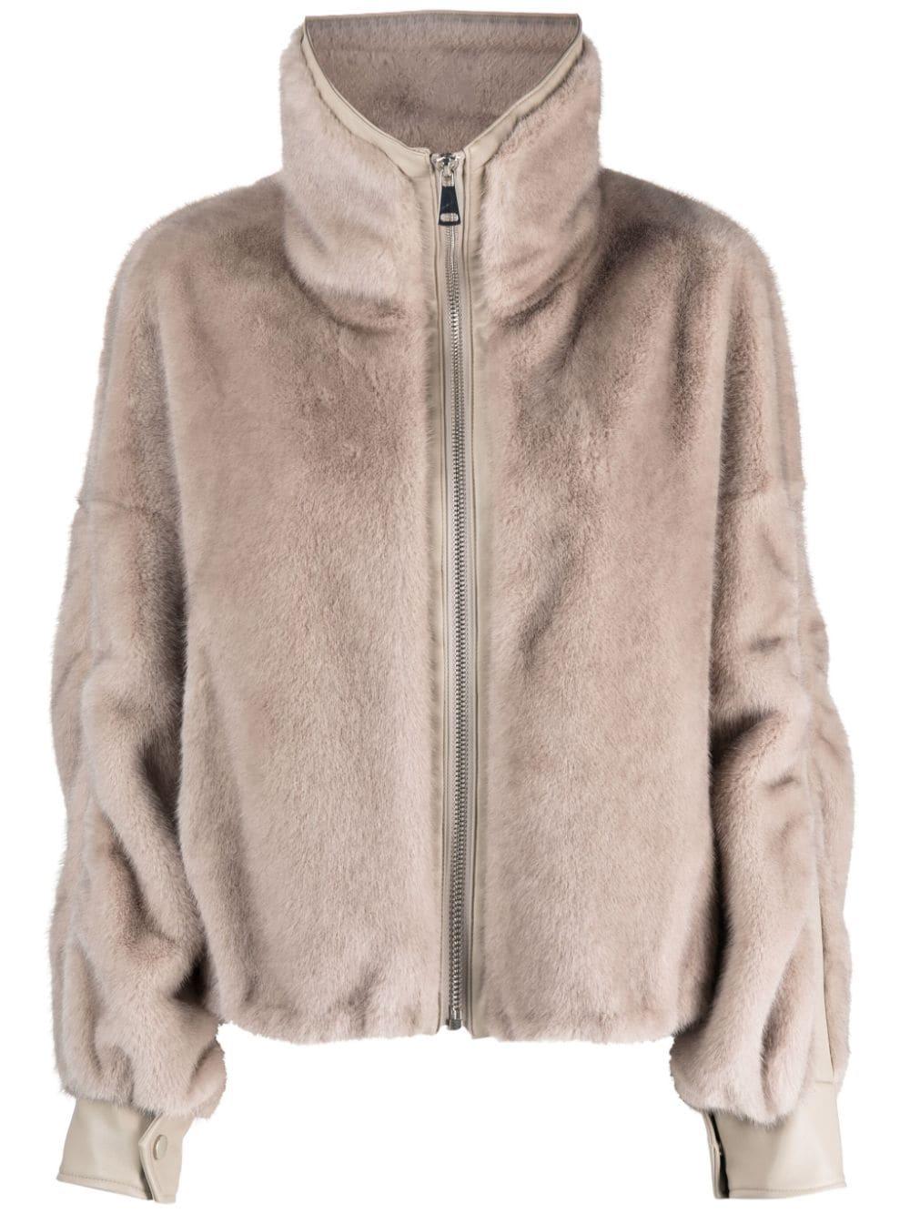 Essentiel Antwerp Faux-fur Zip-up Jacket in Natural | Lyst