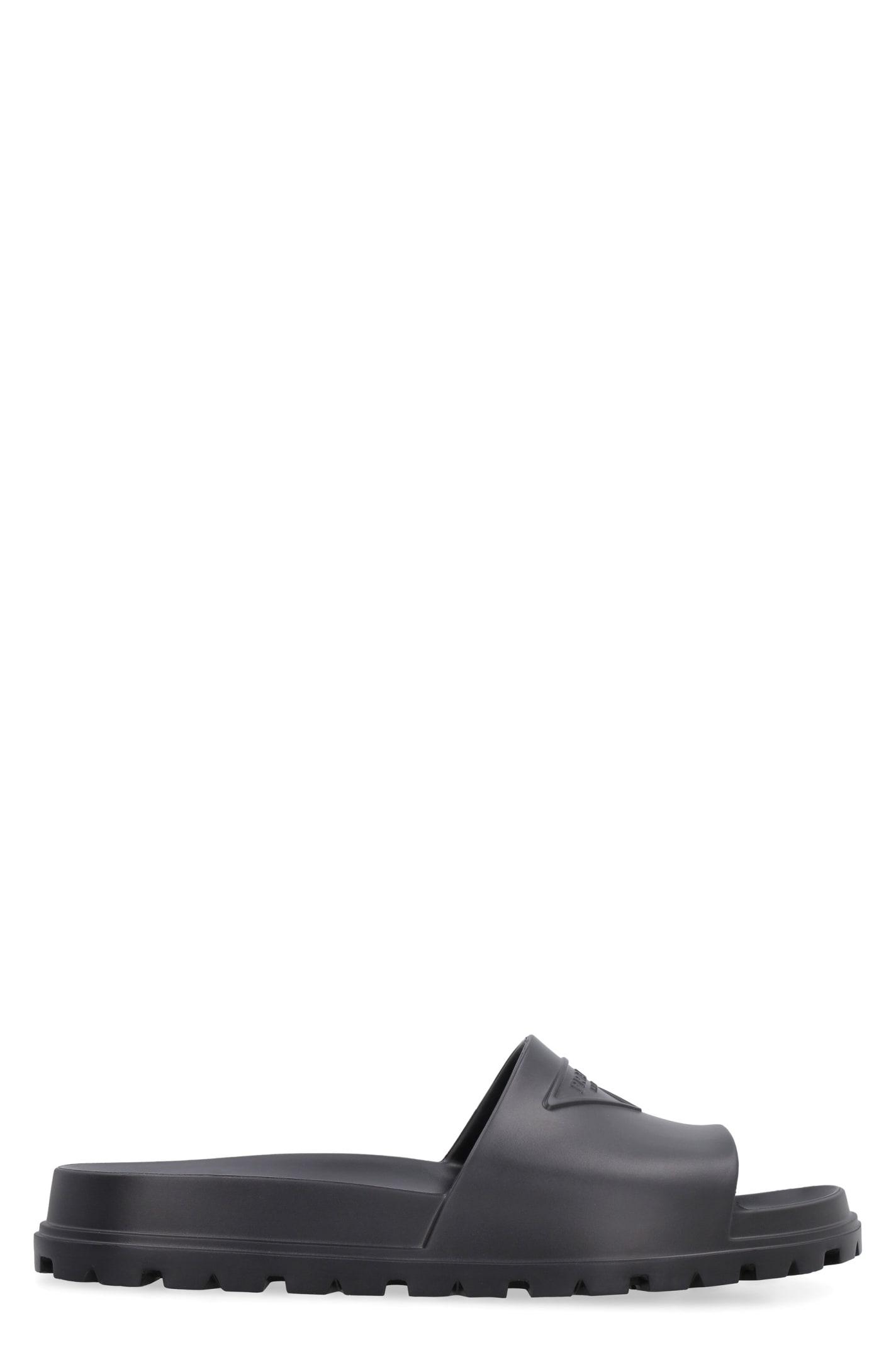 Prada Logo Detail Rubber Slides in Black for Men | Lyst