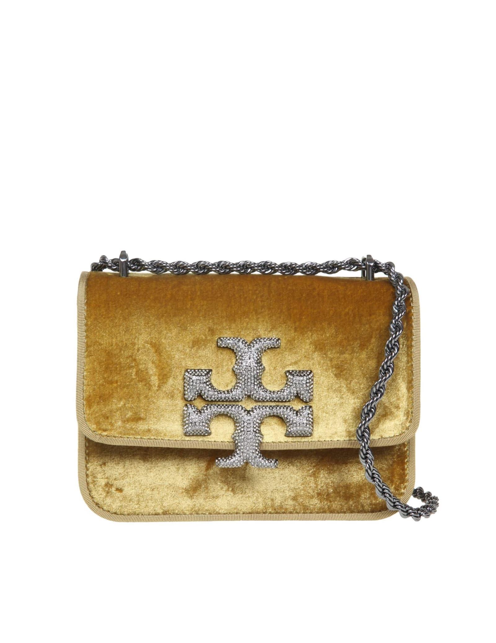 Tory Burch Eleanor Bag In Velvet With Logo With Crystals in Metallic Lyst