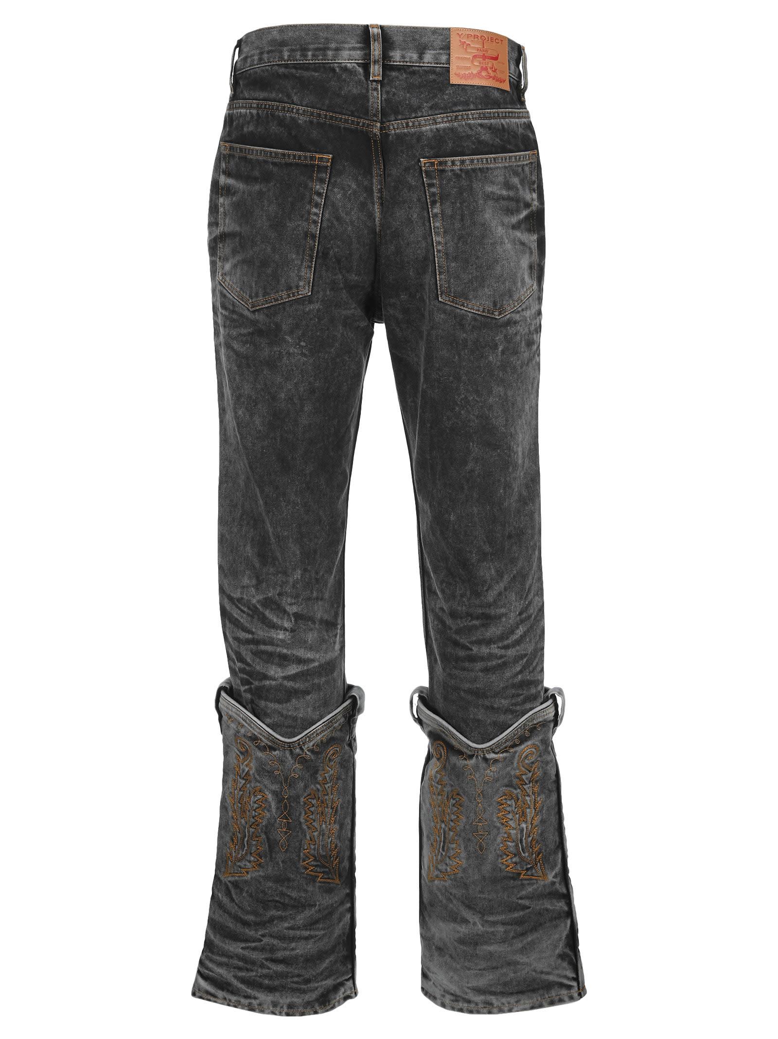 Y. Project Denim Cowboy Cuff Jeans in Black Acid Washed (Black) for Men |  Lyst