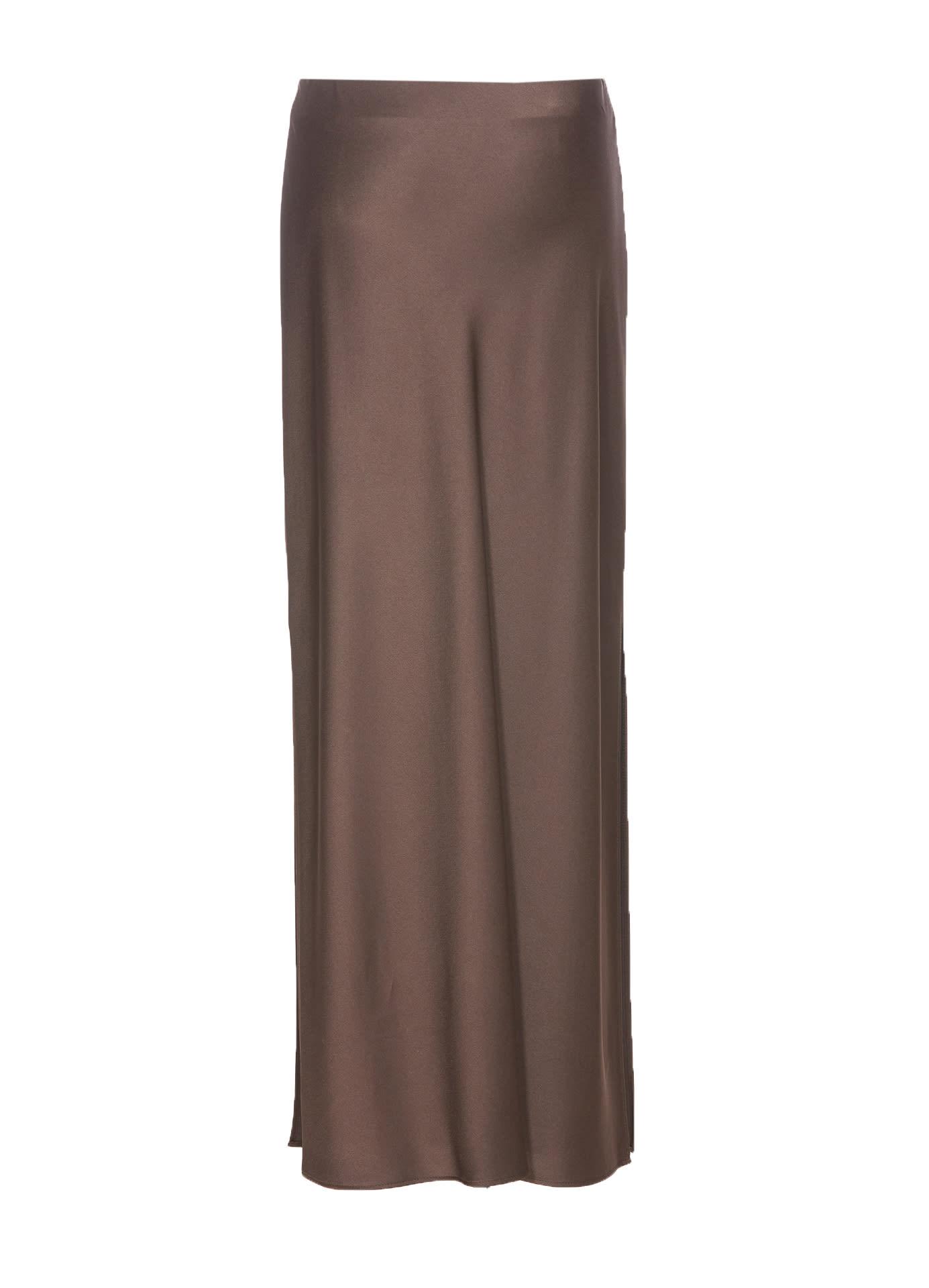 Brunello Cucinelli Fluid Bias-Cut Satin Skirt in Brown | Lyst