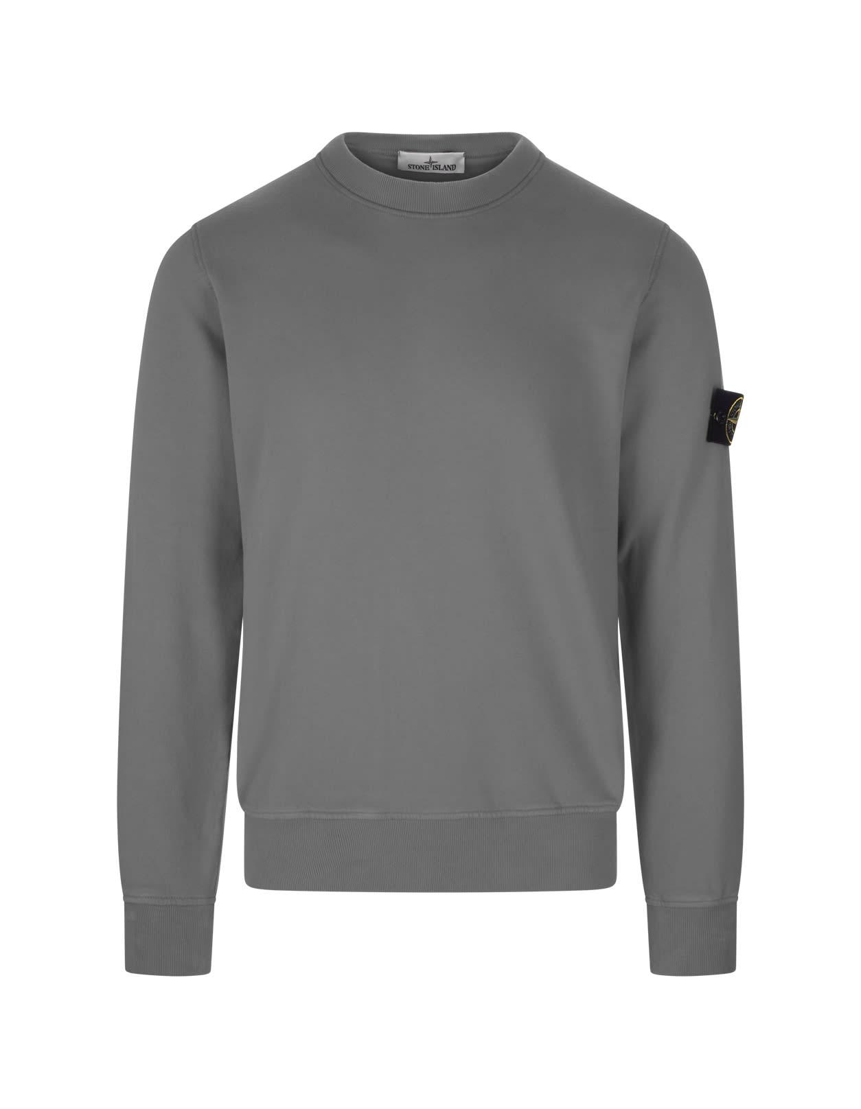 Stone Island Man Crew-neck Sweatshirt In Grey Cotton in Gray for Men | Lyst