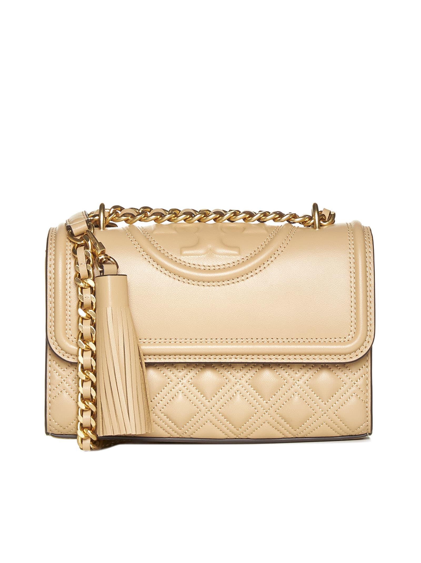 Tory Burch Fleming Small Convertible Leather Bag in Natural | Lyst
