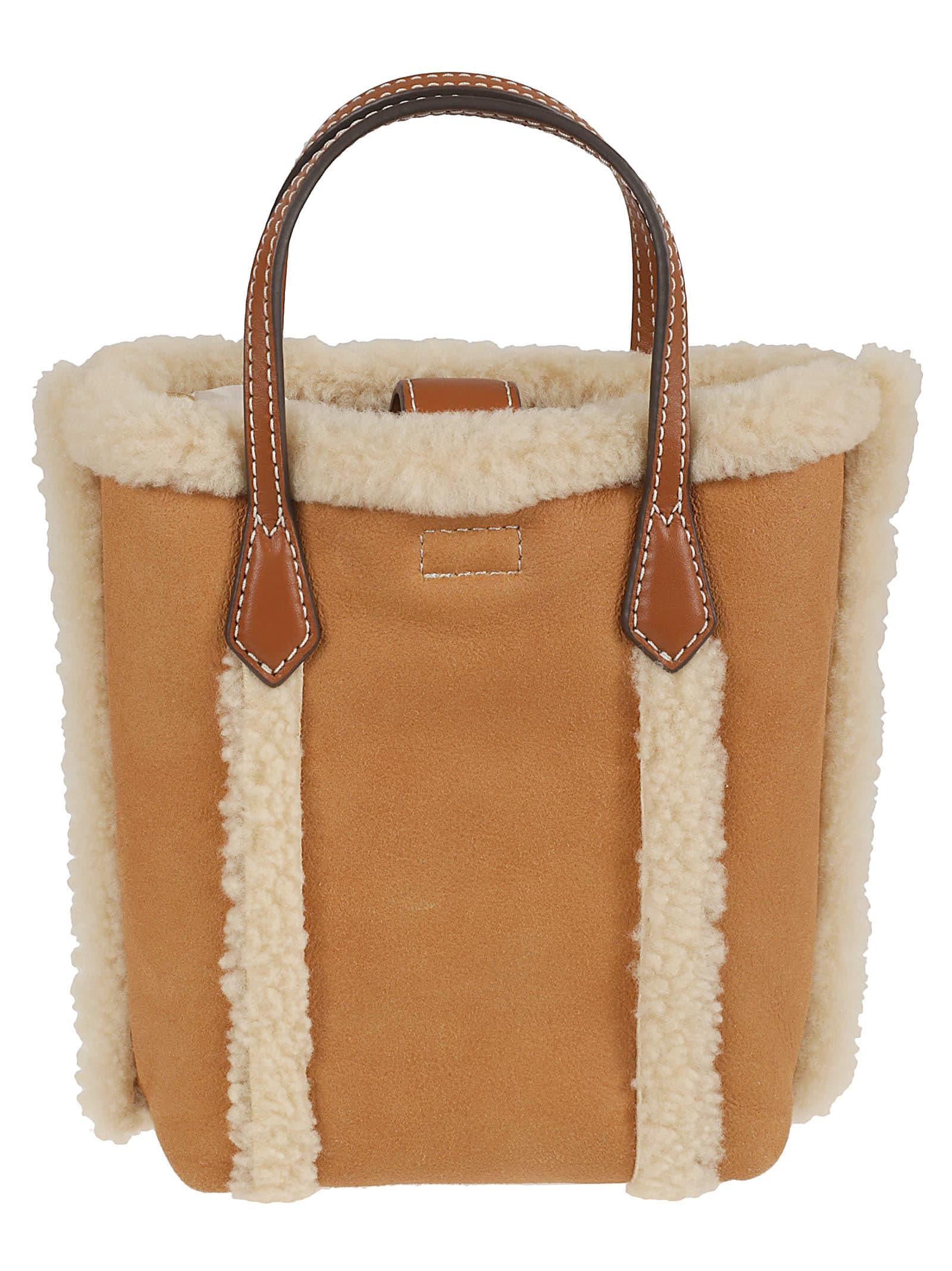 Tory Burch Mini Perry Shearling Tote in White