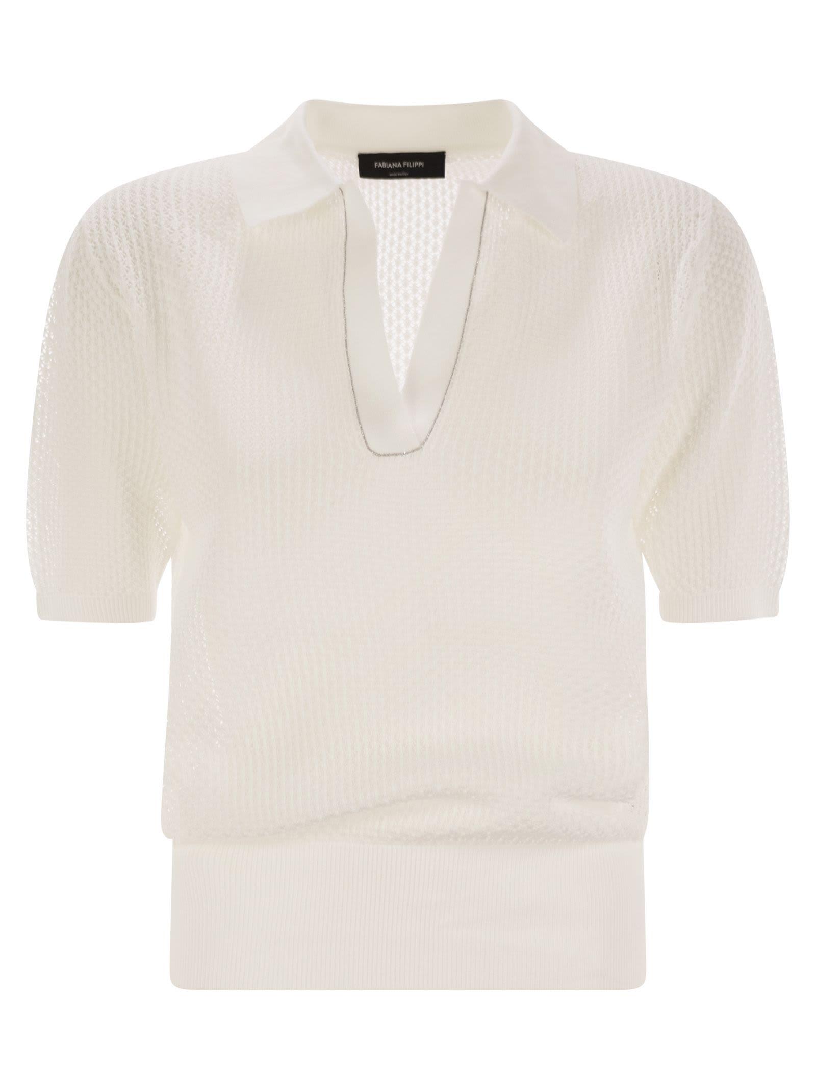 Tシャツ・カットソー FABIANA FILIPPI Polo shirt with diamond thread Fabiana Filippi Polo Shirt With Diamond Thread in White | Lyst