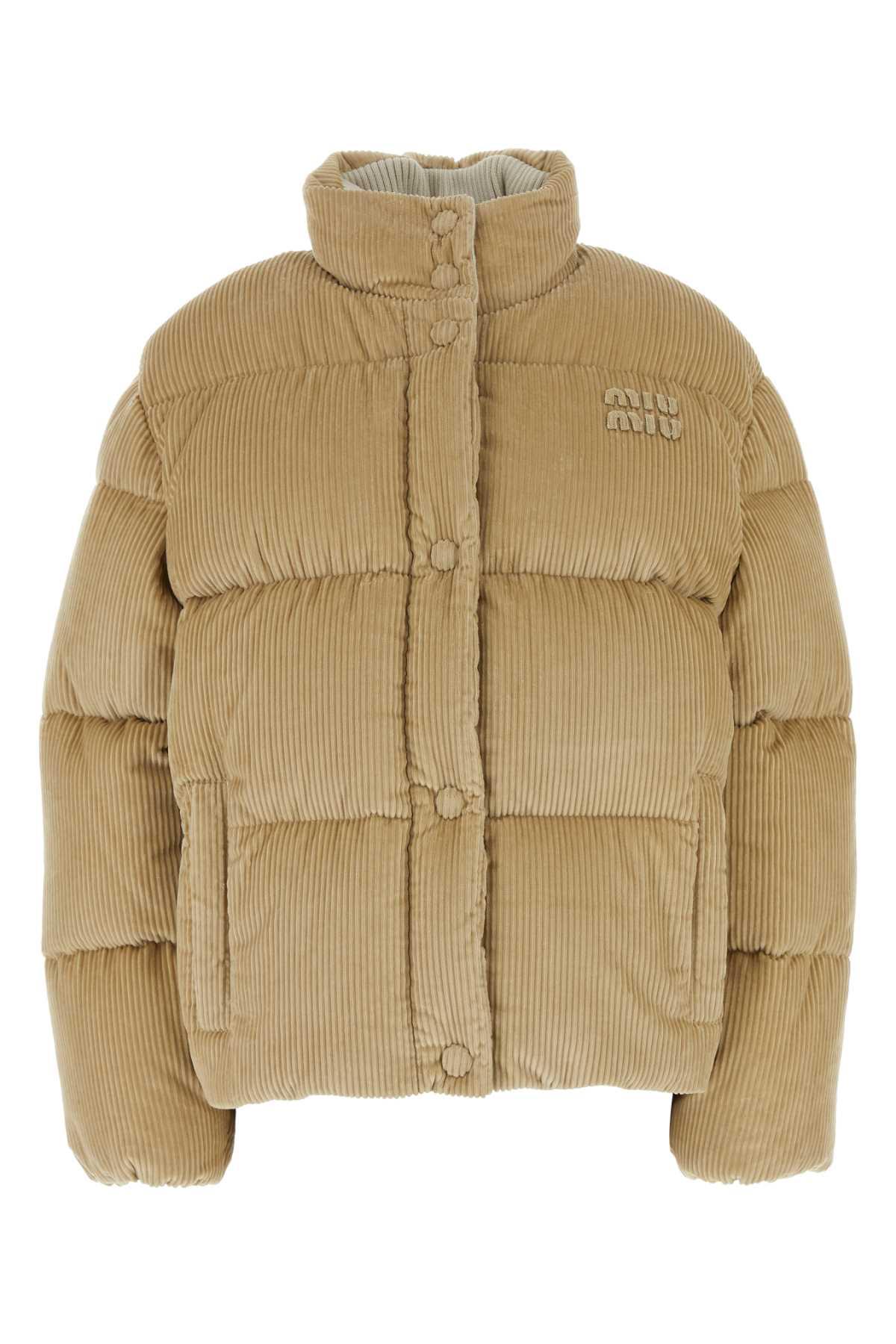 Miu Miu Corduroy Down Jacket in Natural | Lyst