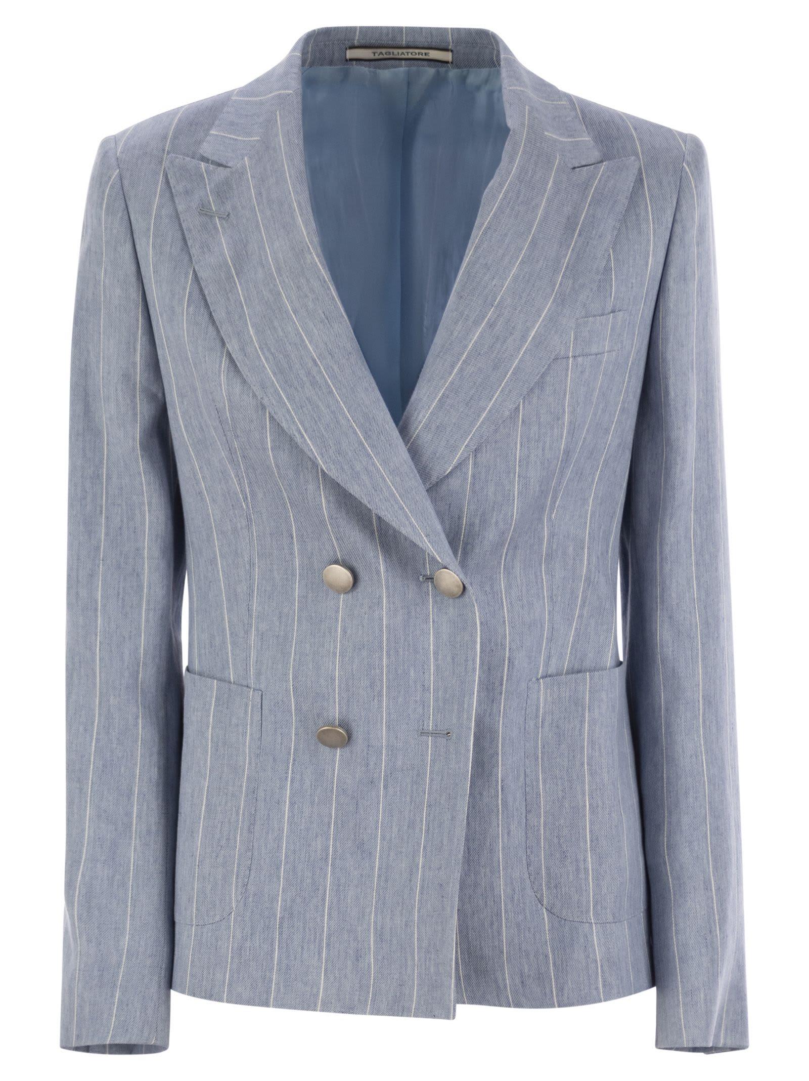 スーツ TAGLIATORE Linen and cotton double-breasted pinstripe blazer tagliatore--Linen-And-Cotton-