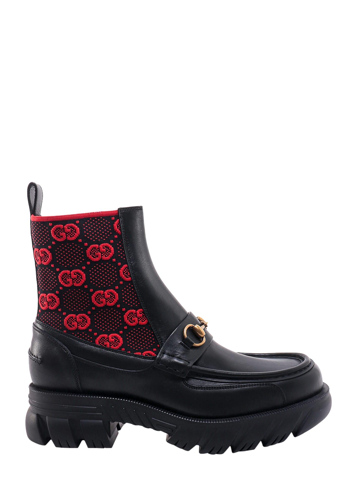 Gucci Leather Ankle Boots With Horsebit And GG Jersey in Black for Men Lyst