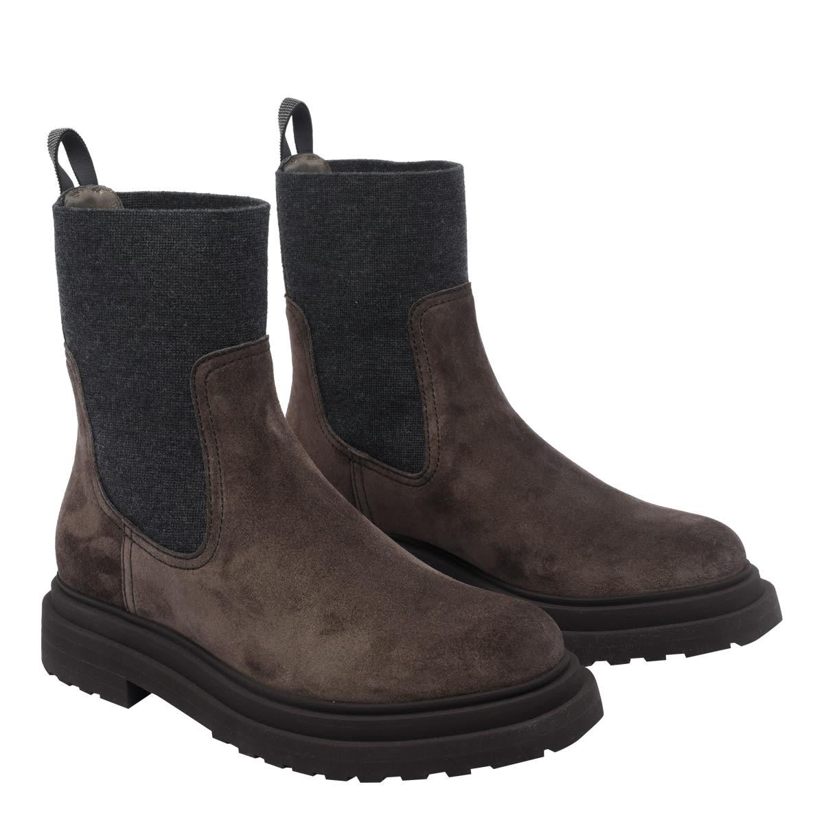 ショートブーツ・ブーティ BRUNELLO CUCINELLI Suede boot with knitted insert and Precio Brunello Cucinelli Boots for Women | Online Sale up to 40