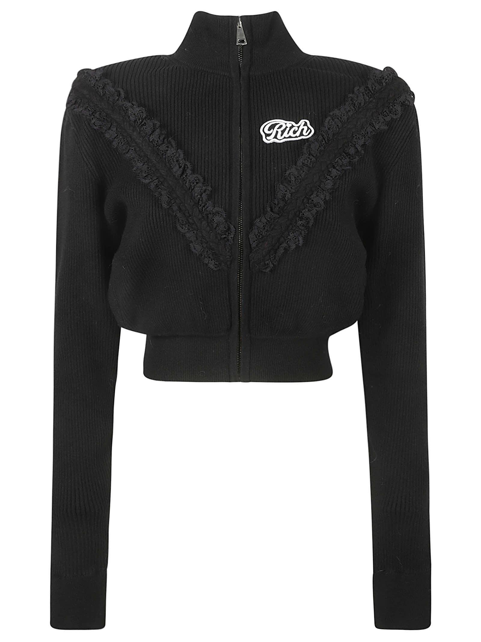 Alessandra Rich Lace trim Cropped Cardigan in Black Lyst UK