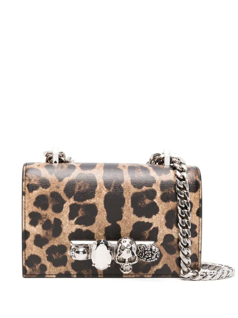 Alexander McQueen Mini Jewelled Satchel Bag With Leopard Print in White Lyst