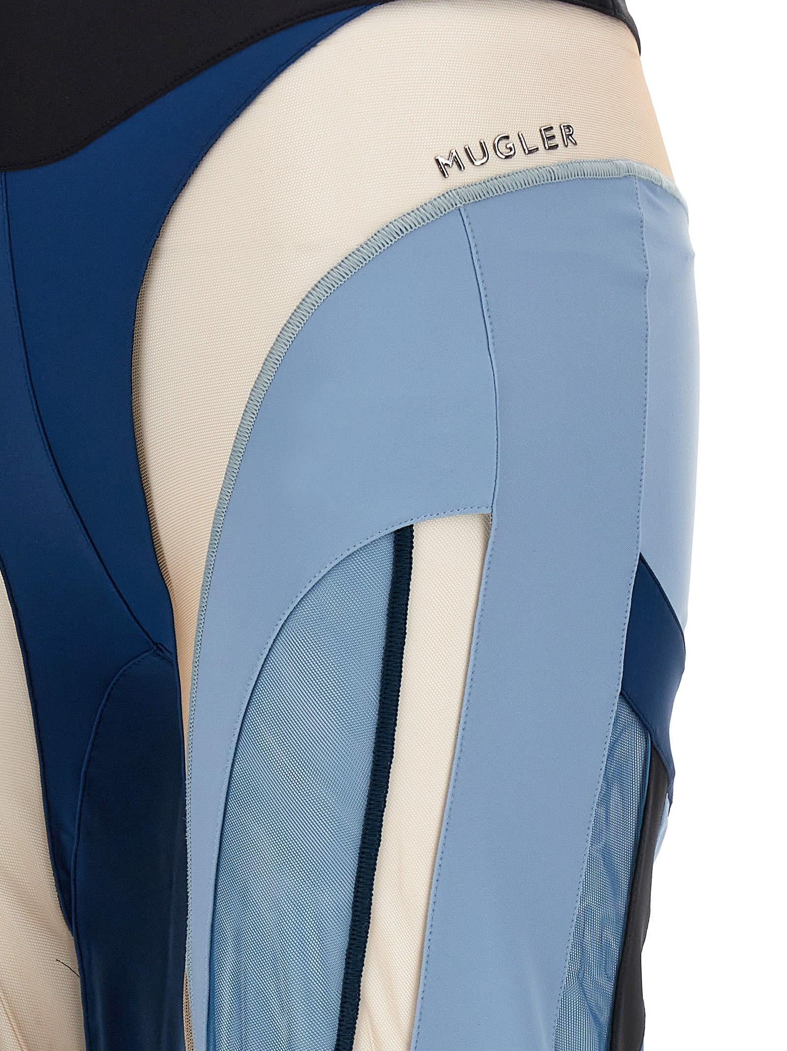 Mugler Contrast-panel High-rise Stretch-jersey leggings in Blue