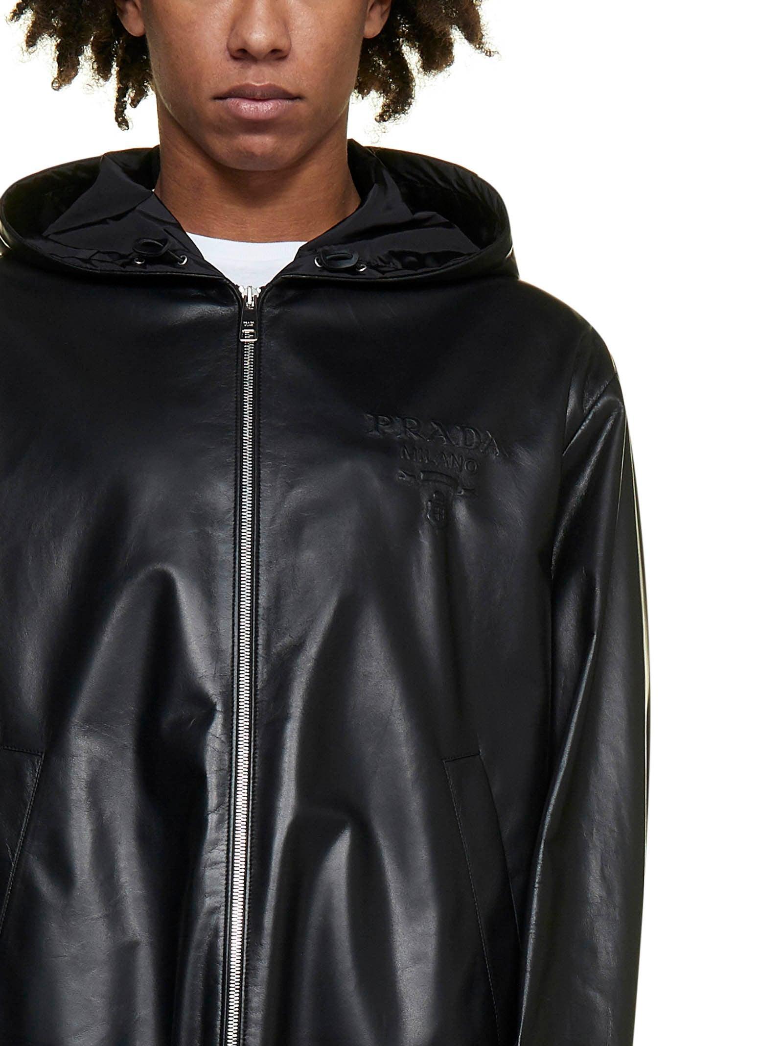 Prada Hooded Leather Jacket in Black | Lyst Prada Hooded Leather Jacket in Black | Lyst