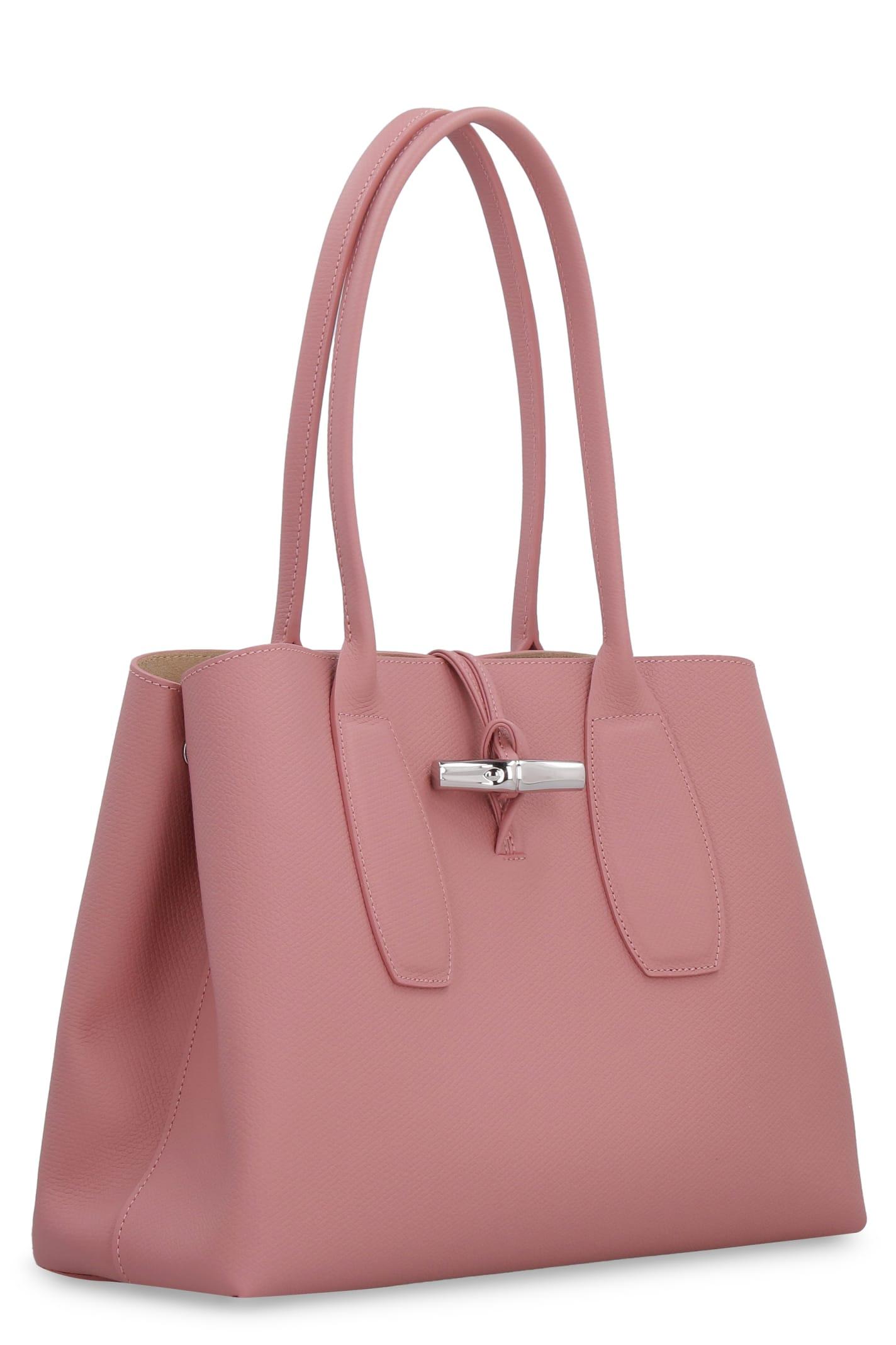 Longchamp Small Roseau Leather Tote Bag In Pink