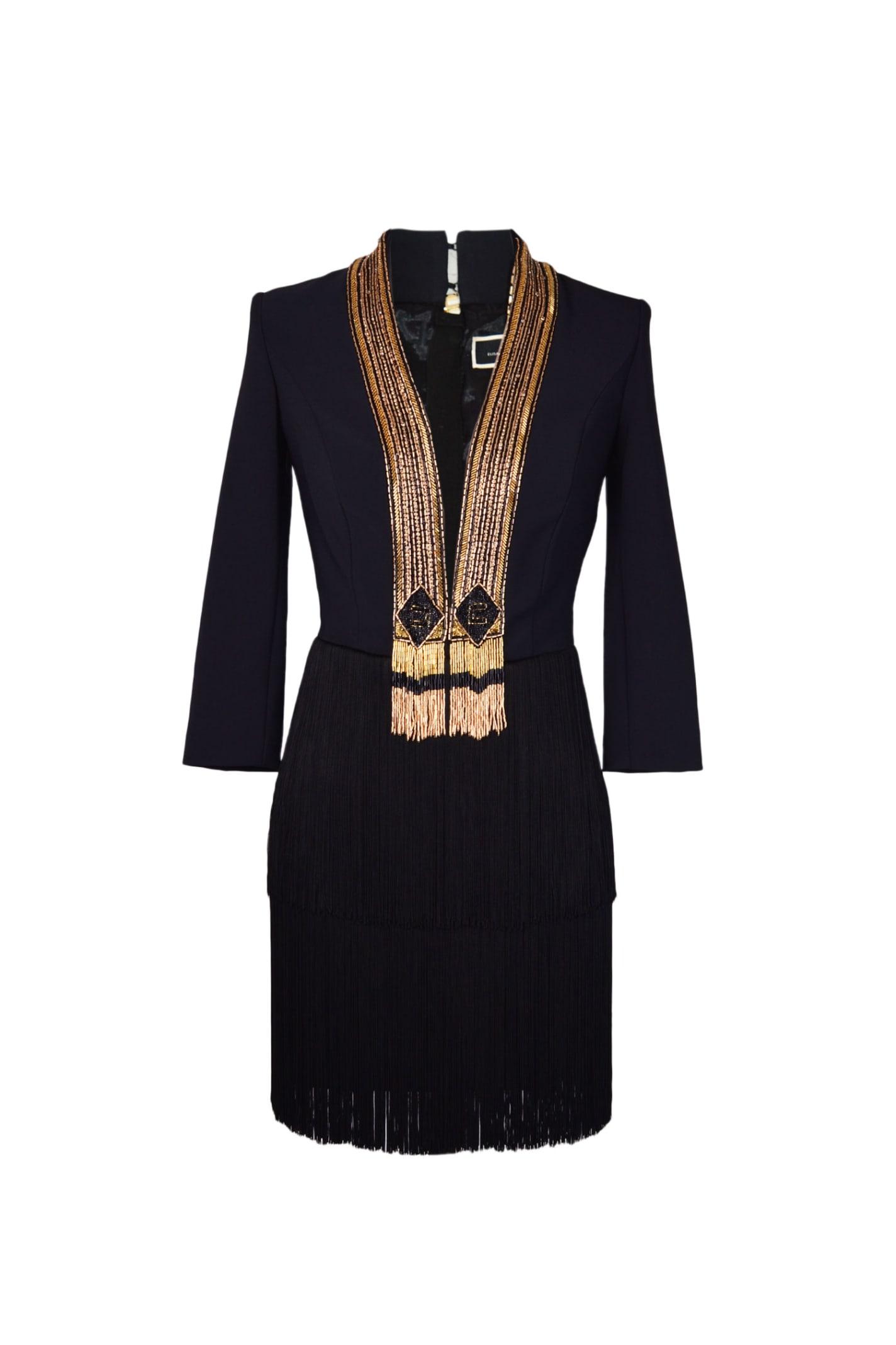 Elisabetta Franchi Fringe Detailed Mini Dress in Black | Lyst
