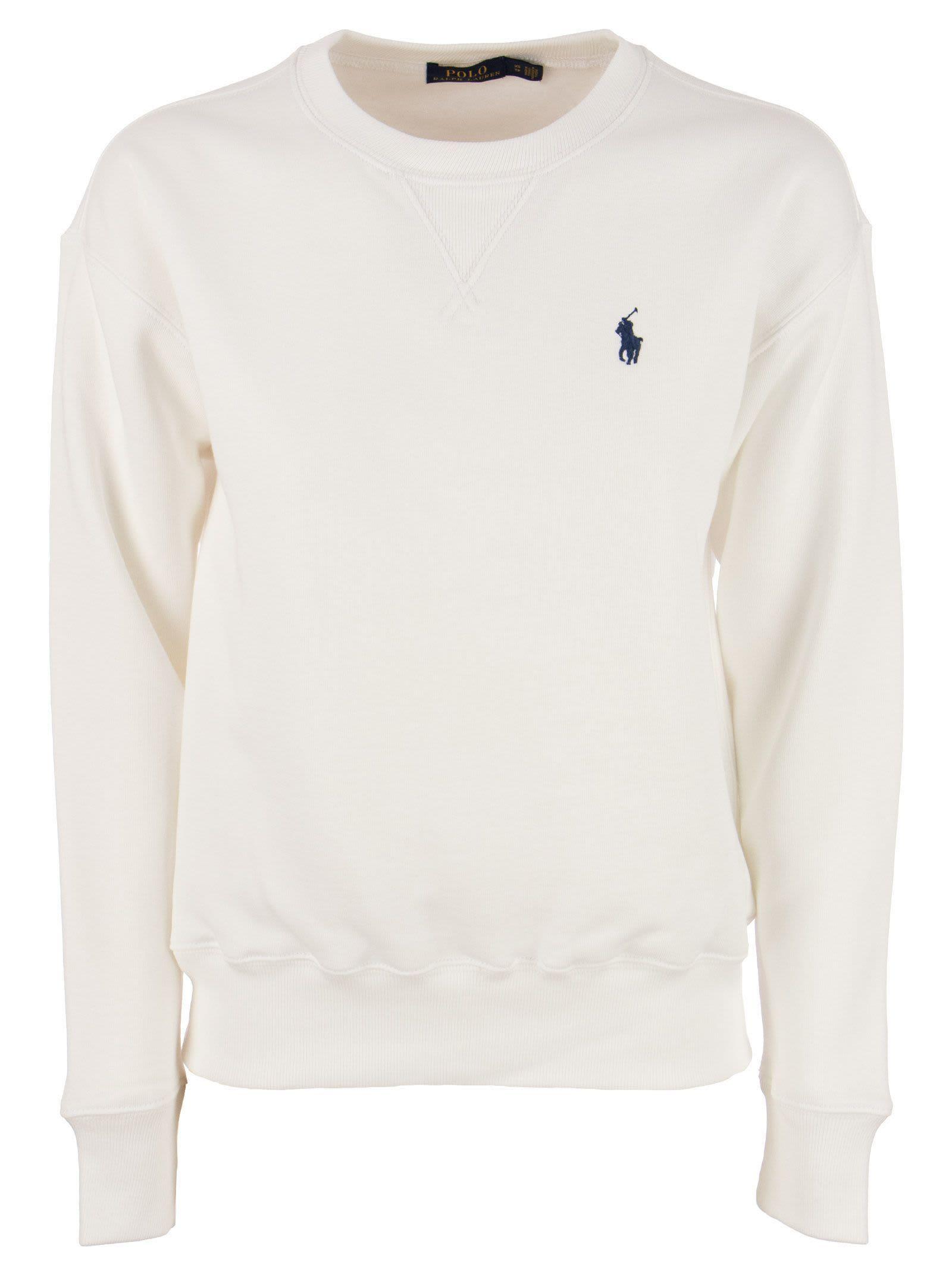 Polo Ralph Lauren Crewneck Cotton Sweatshirt in White | Lyst