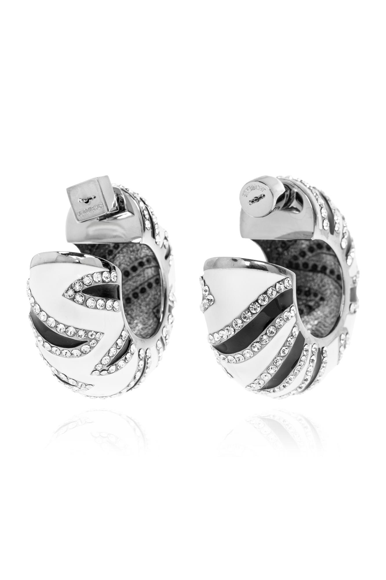 【Jacquemus】 Zebraクリスタル-embellishedフープイヤリング Zebra crystal-embellished hoop earrings in black - Jacquemus