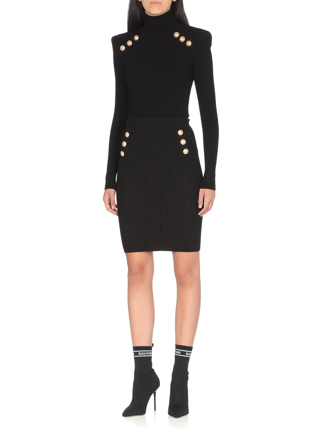 Balmain Knitted Skirt in Black | Lyst