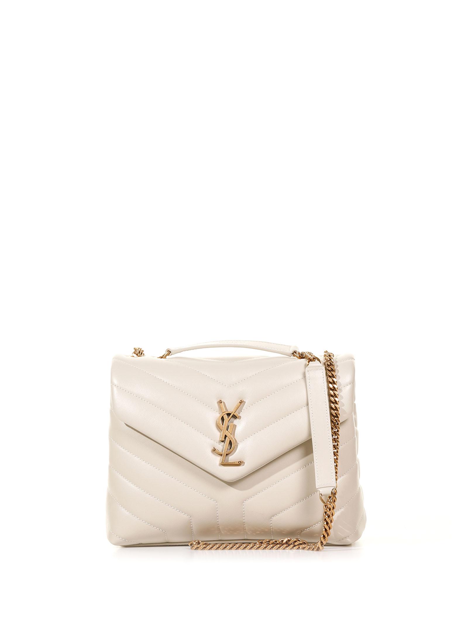 White Loulou small quilted leather shoulder bag, Saint Laurent