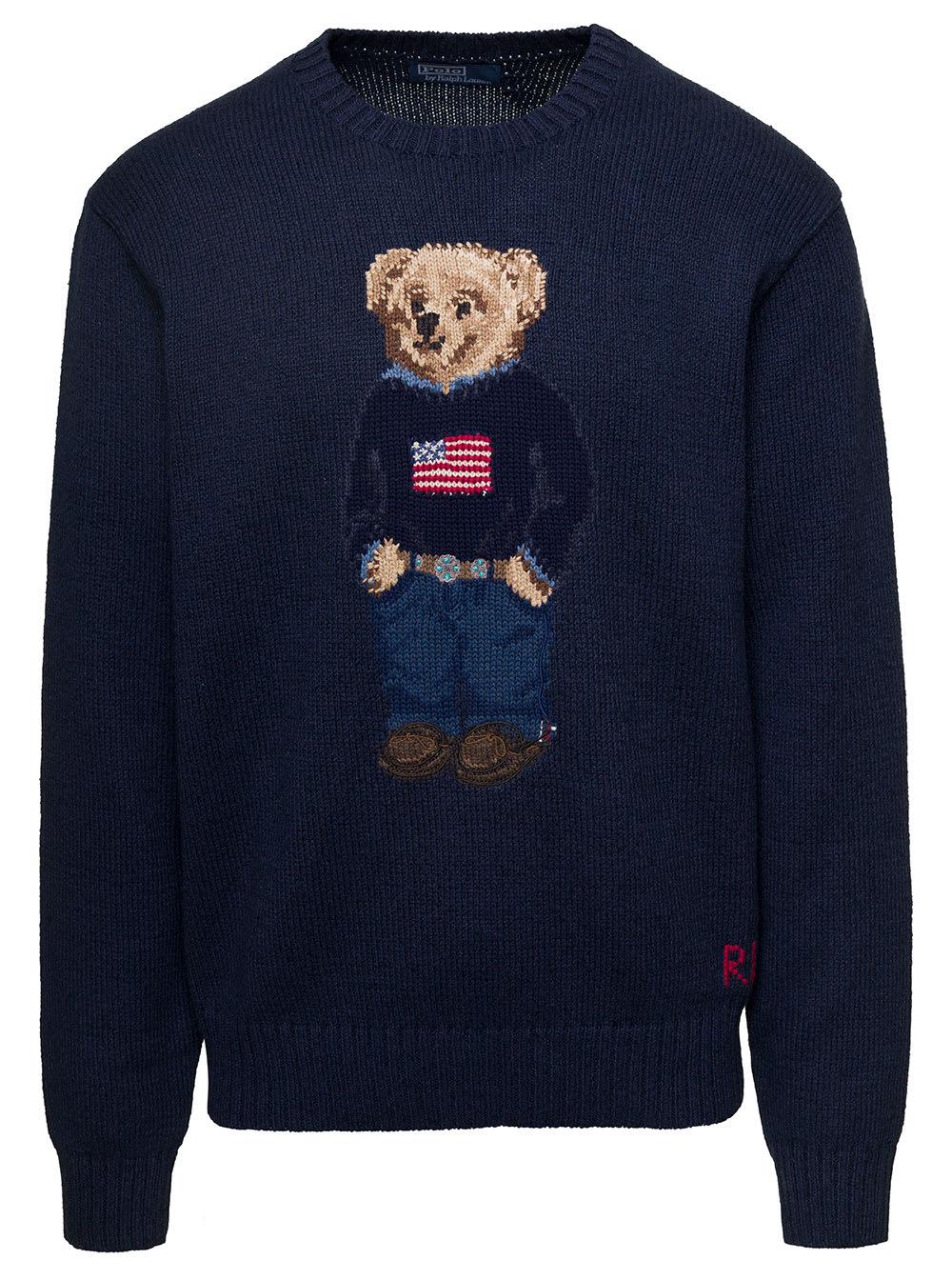 enkel en alleen dilemma Fractie Polo Ralph Lauren E Crewneck Sweater With Intarsia Teddy Bear In Cotton And  Linen Blend Man in Blue for Men | Lyst